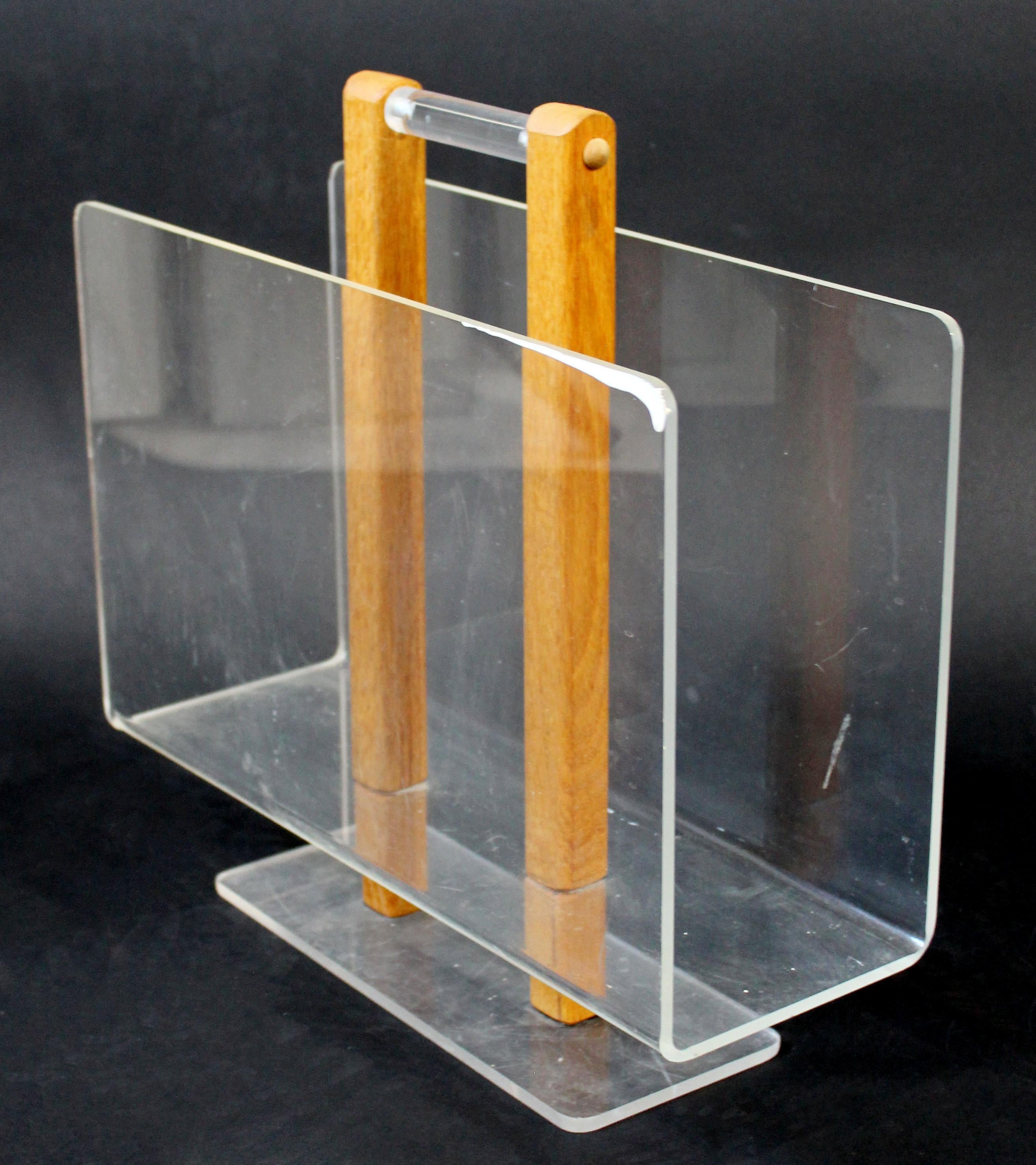 Late 20th Century Mid-Century Modern Grosfeld House Double Sided Magazine Rack Oak & Lucite, 1970s For Sale