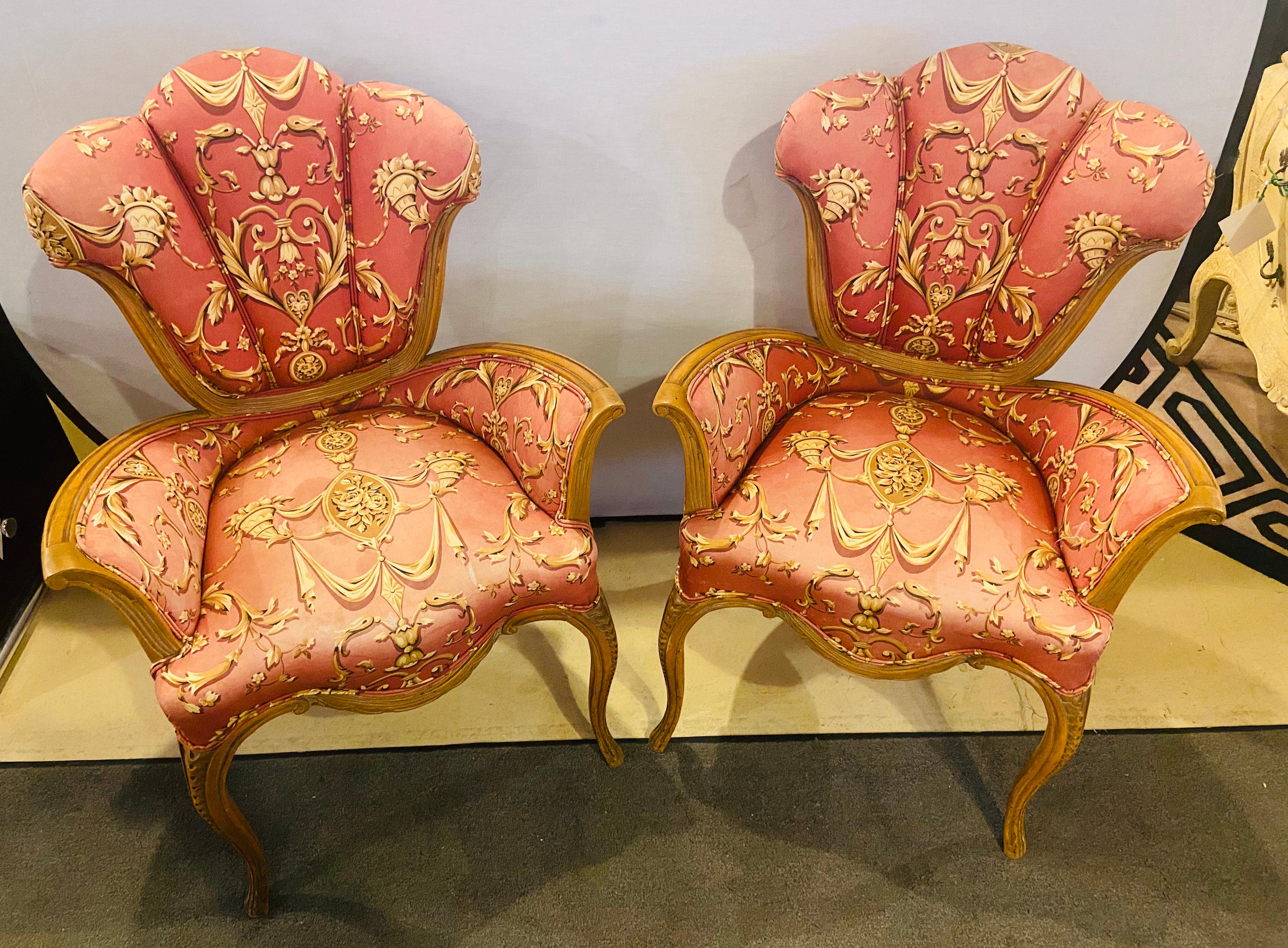 Mid-20th Century Mid-Century Modern Grosfeld House Sweetheart Chairs, a Fine Carved Pair