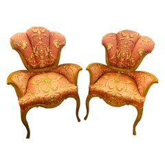 Vintage Mid-Century Modern Grosfeld House Sweetheart Chairs, a Fine Carved Pair