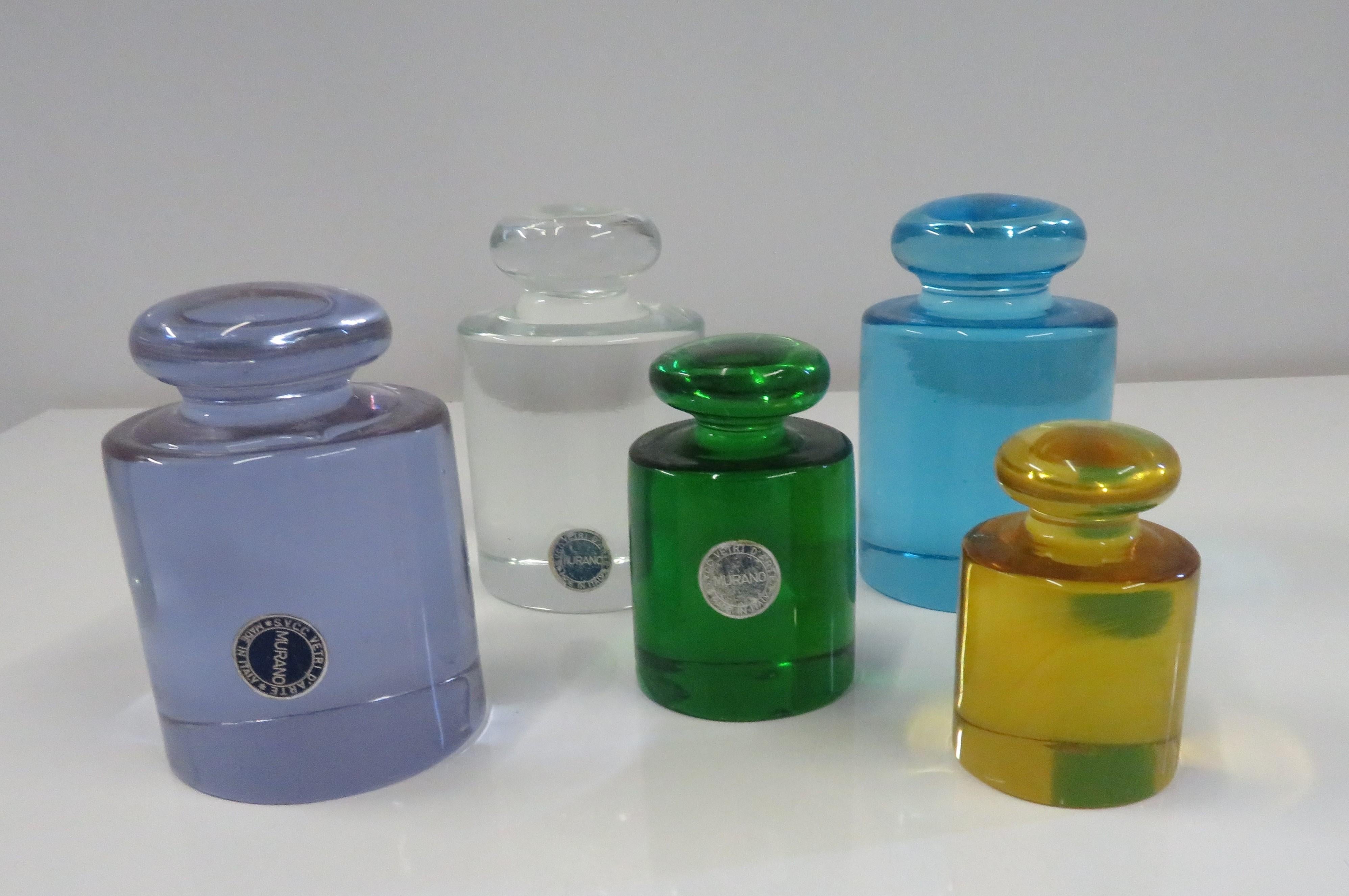 Italian Mid-Century Modern Group of 5 Murano Colored Glass Paperweights 1950s Italy For Sale