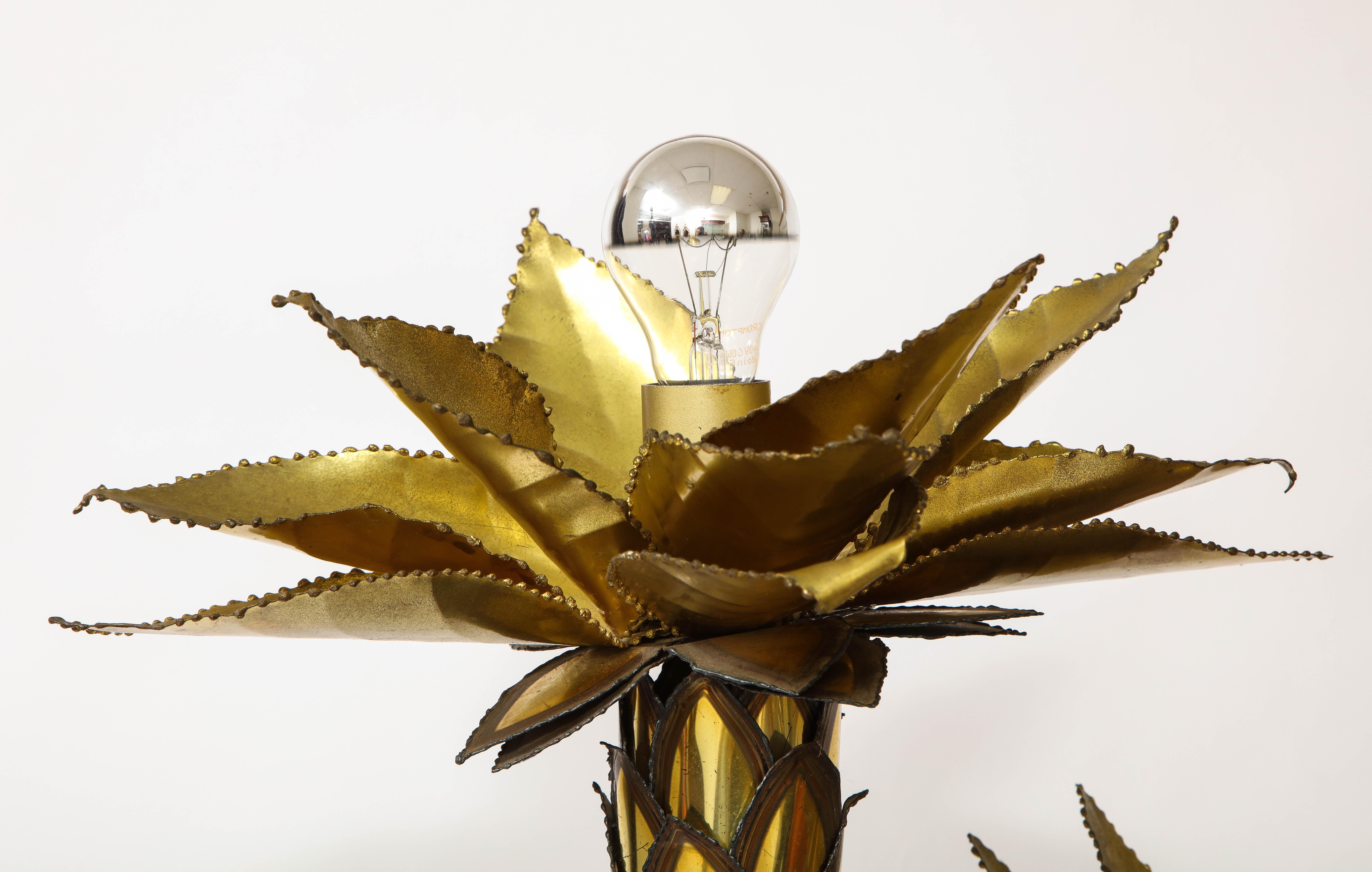 Mid-Century Modern Group of Patinated & Gilt Metal Palm Tree Form Lamps, Jansen For Sale 3