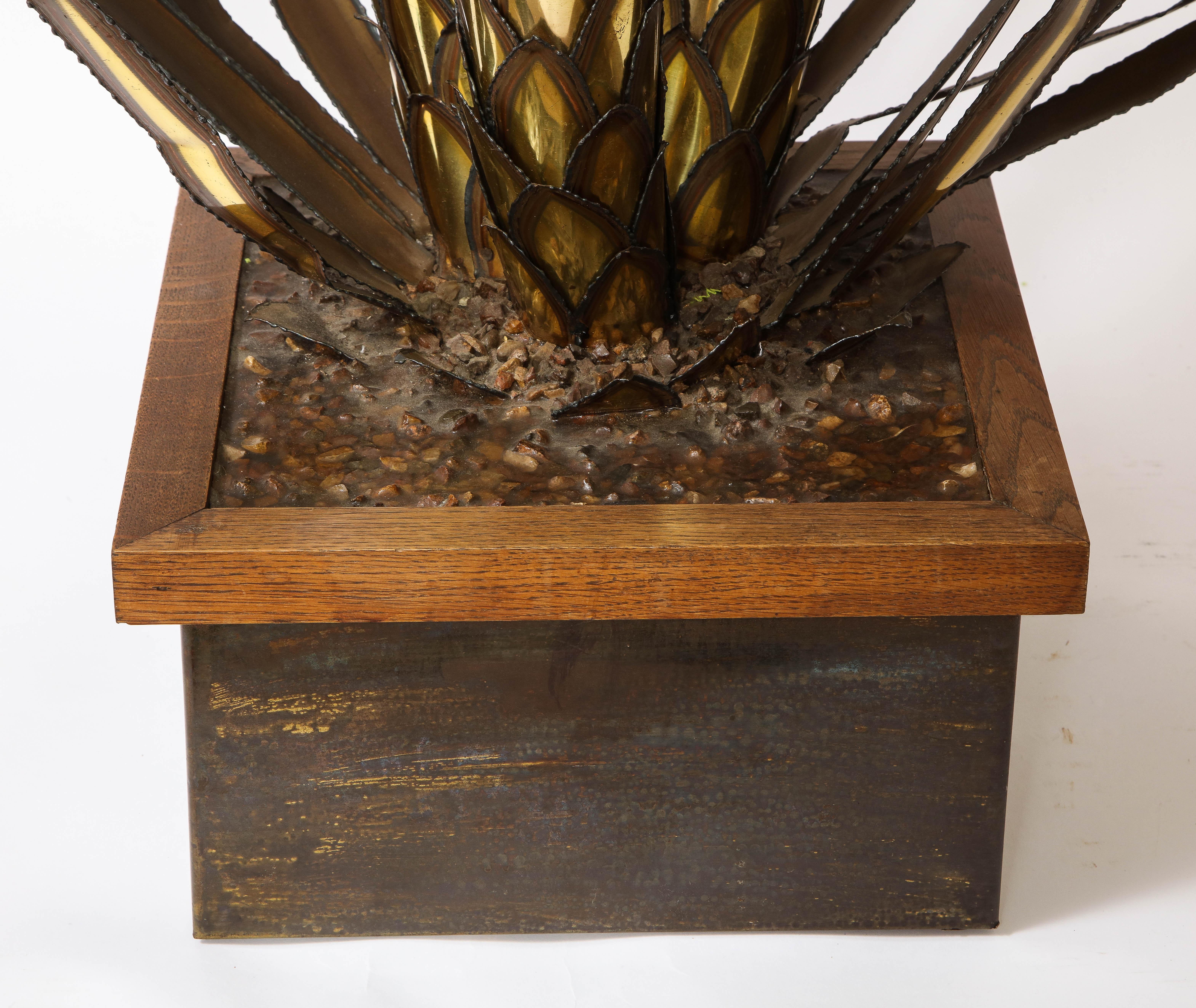 Mid-Century Modern Group of Patinated & Gilt Metal Palm Tree Form Lamps, Jansen For Sale 7