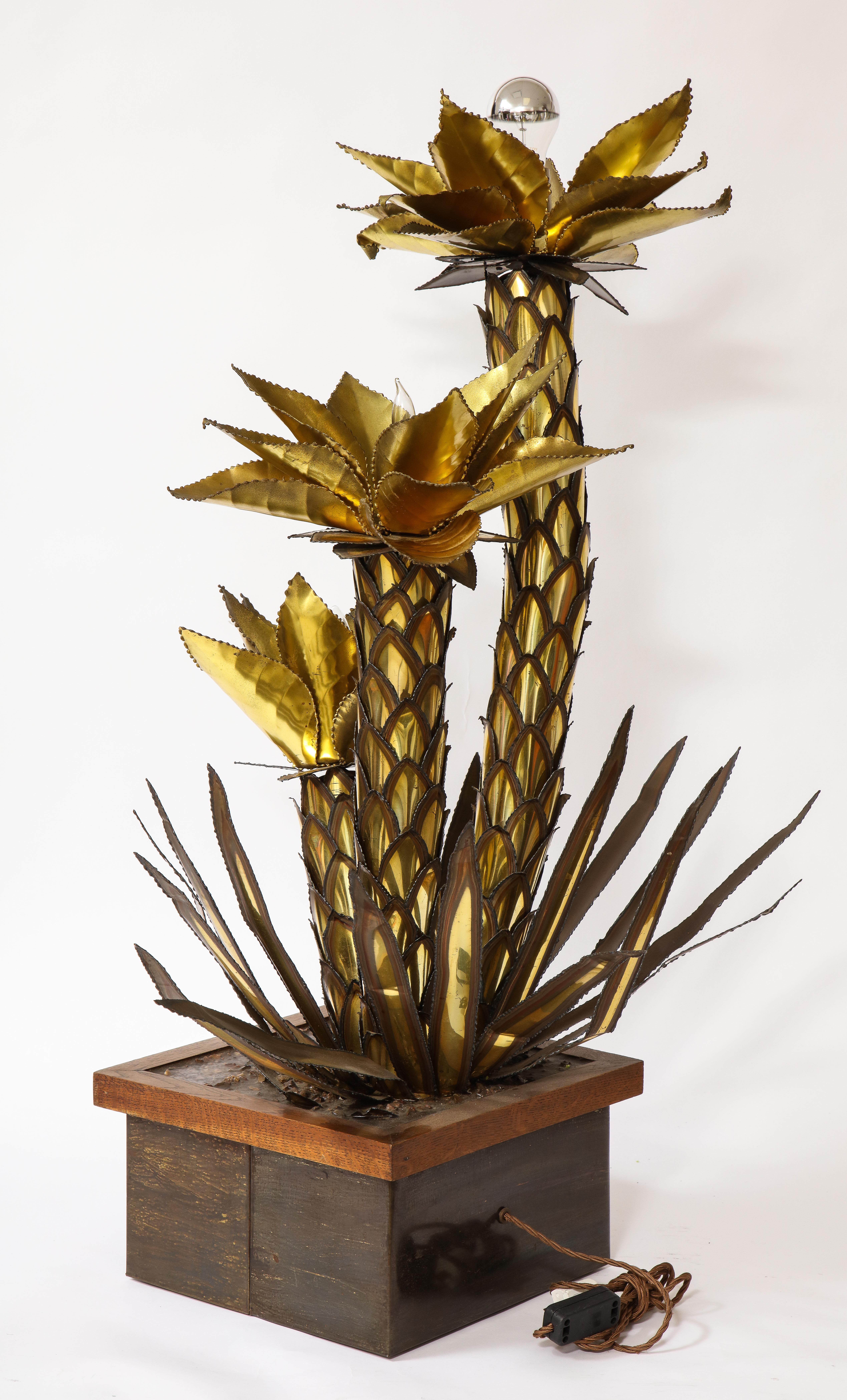 Hollywood Regency Mid-Century Modern Group of Patinated & Gilt Metal Palm Tree Form Lamps, Jansen For Sale