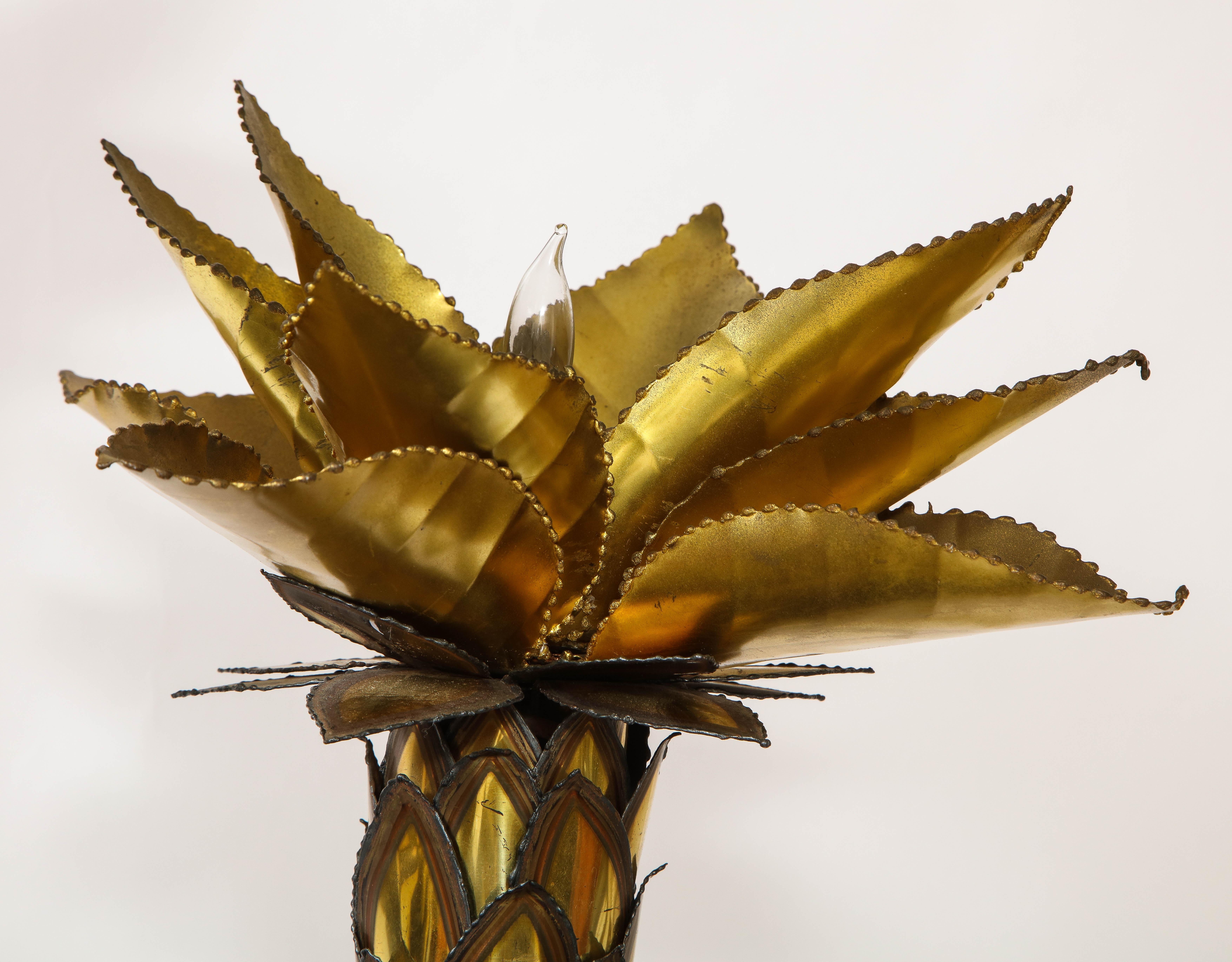 20th Century Mid-Century Modern Group of Patinated & Gilt Metal Palm Tree Form Lamps, Jansen For Sale