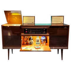 Vintage Mid-Century Modern Grundig stereo console bar record player speakers eames