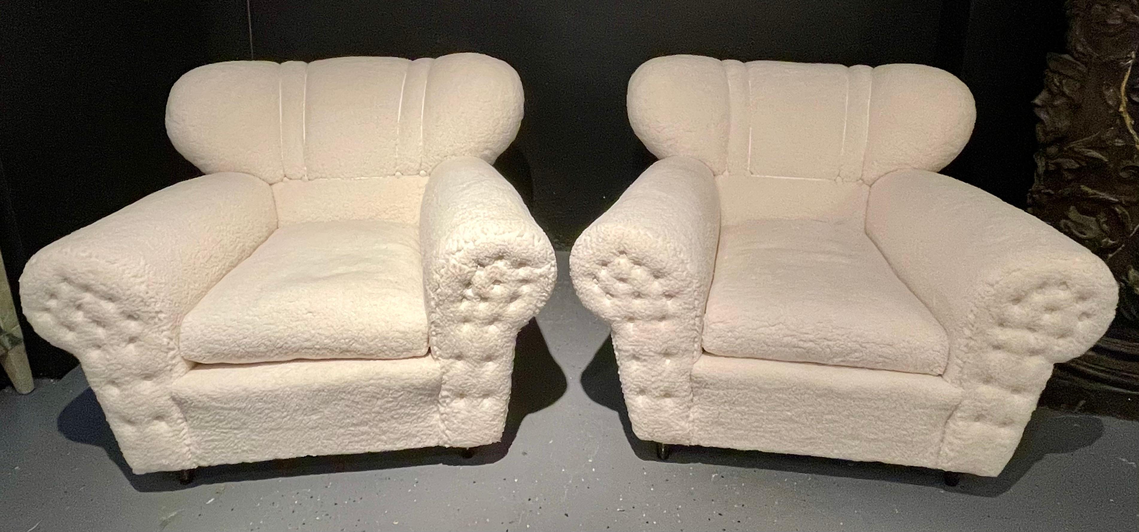 Italian Mid-Century Modern Guglielmo Ulrich Lounge Chairs a Pair, Plush Sherpa Design