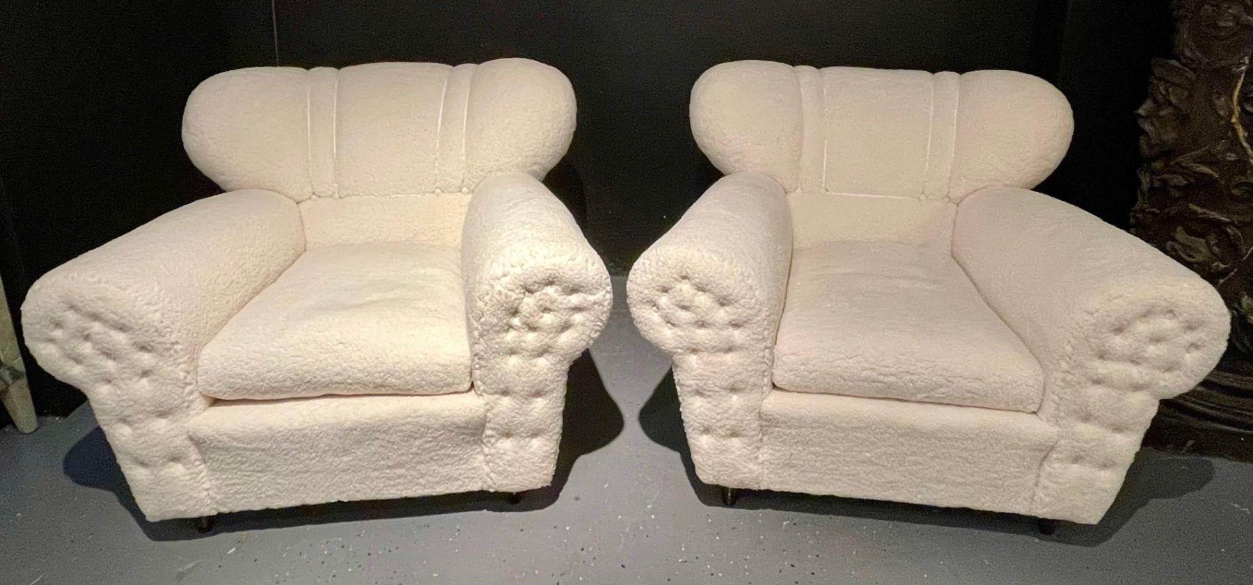 Mid-Century Modern Guglielmo Ulrich Lounge Chairs a Pair, Plush Sherpa Design In Good Condition In Stamford, CT