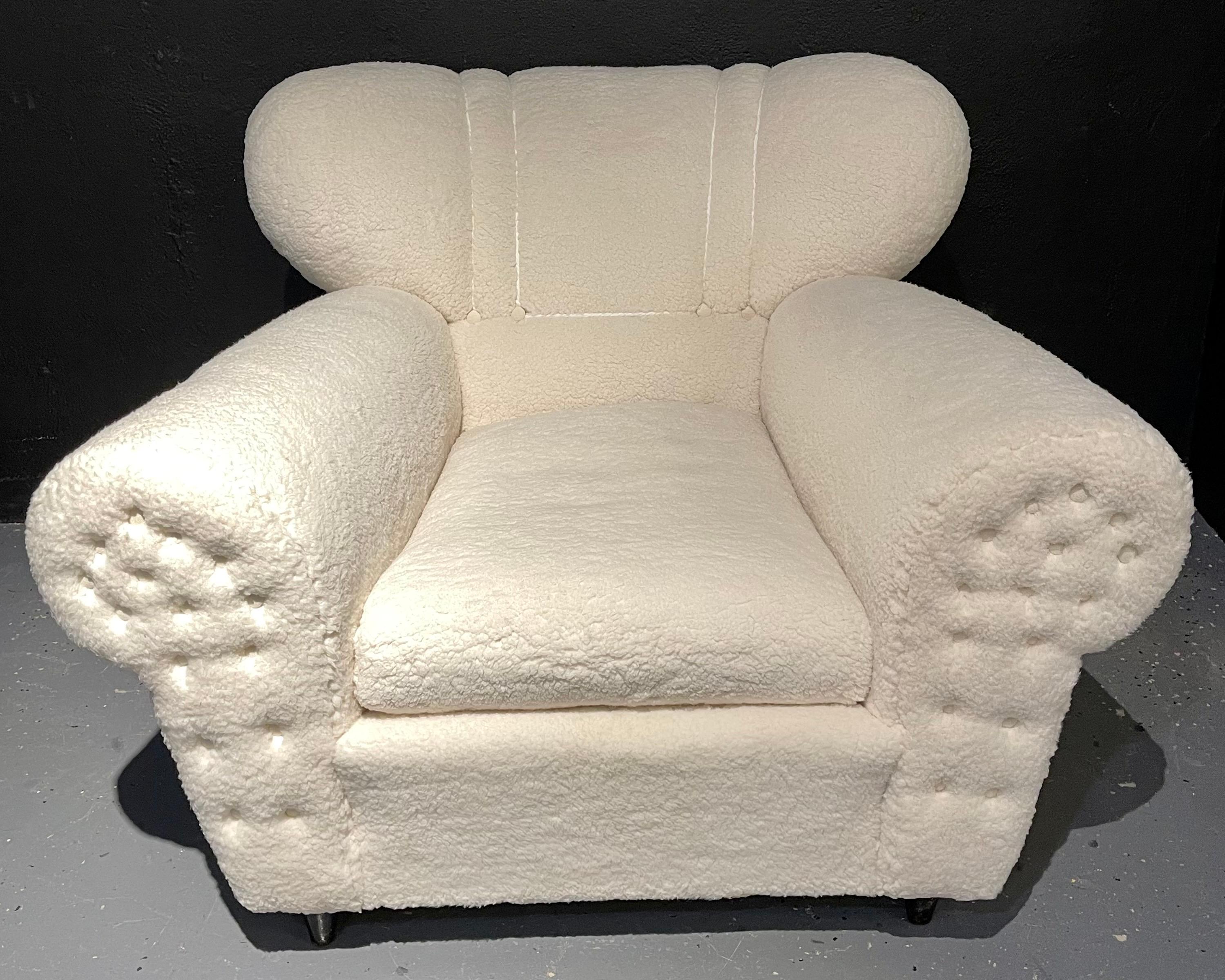 Fabric Mid-Century Modern Guglielmo Ulrich Lounge Chairs a Pair, Plush Sherpa Design