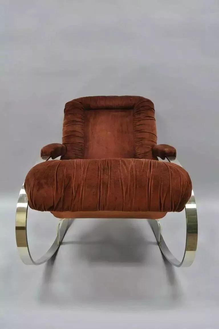 Mid-Century Modern Mid Century Modern Guido Faleschini Chrome & Brass Milo Baughman Rocking Chair For Sale
