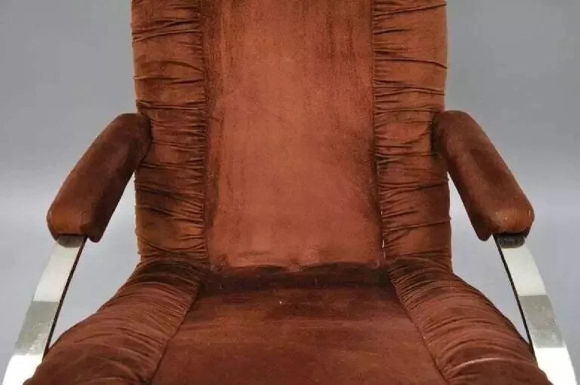 Unknown Mid Century Modern Guido Faleschini Chrome & Brass Milo Baughman Rocking Chair For Sale