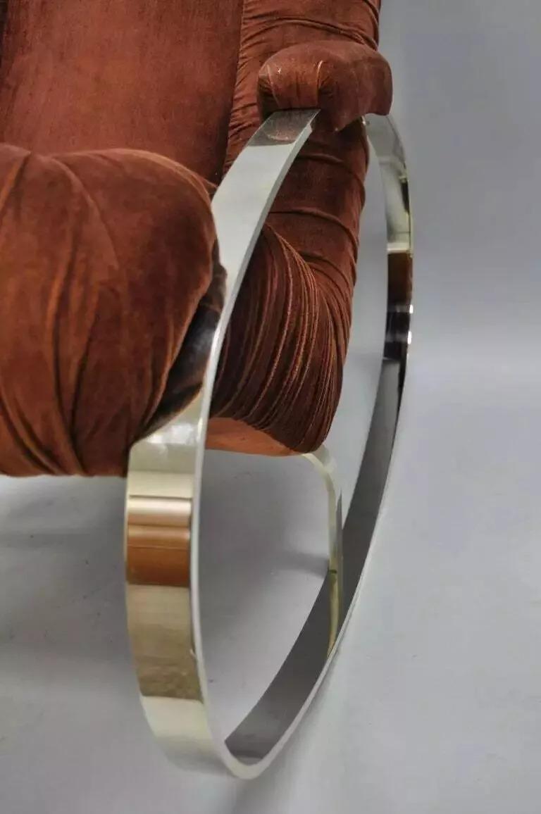 20th Century Mid Century Modern Guido Faleschini Chrome & Brass Milo Baughman Rocking Chair For Sale