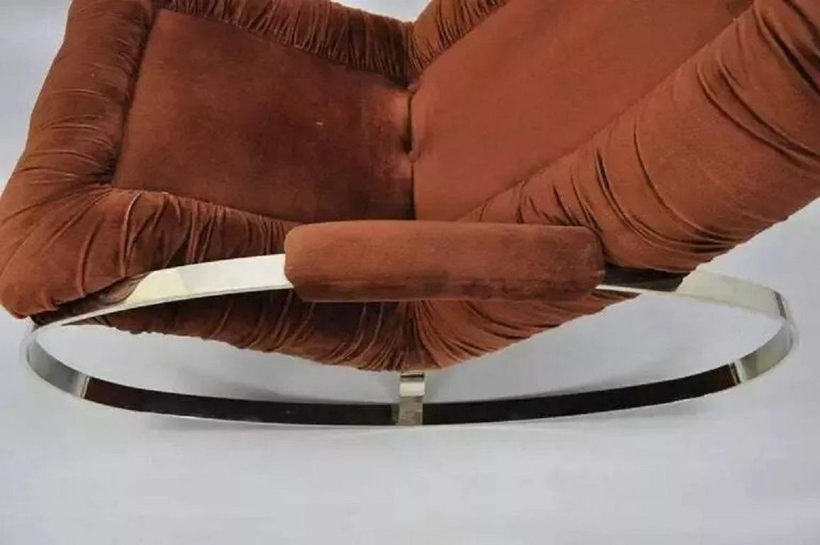 Mid Century Modern Guido Faleschini Chrome & Brass Milo Baughman Rocking Chair For Sale 2