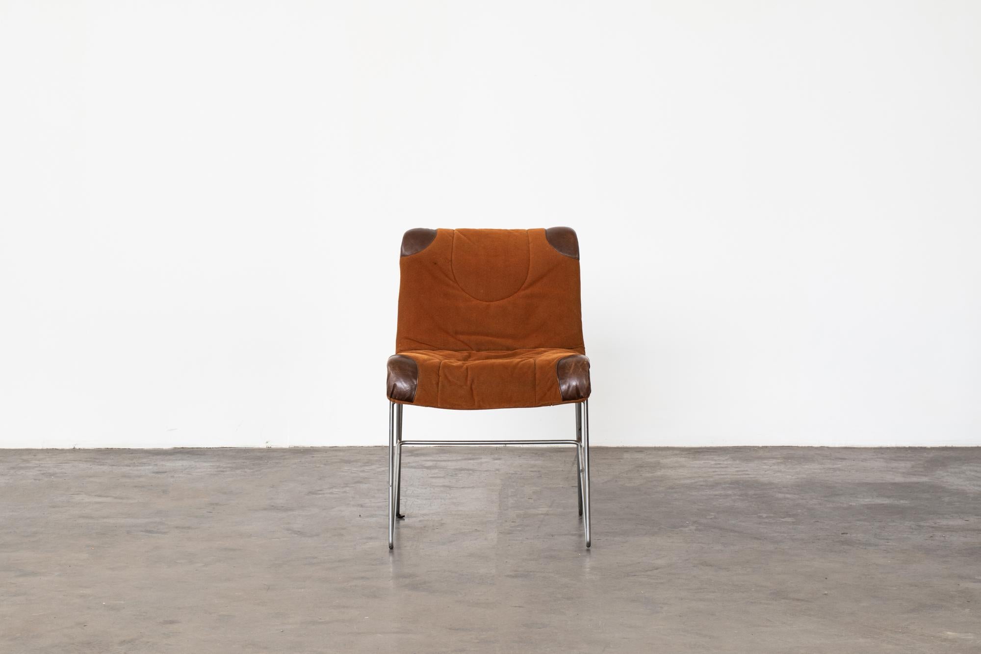 Late 20th Century Mid-Century Modern Guido Faleschini, Set of 6 Orange Steel Chairs Upholstered