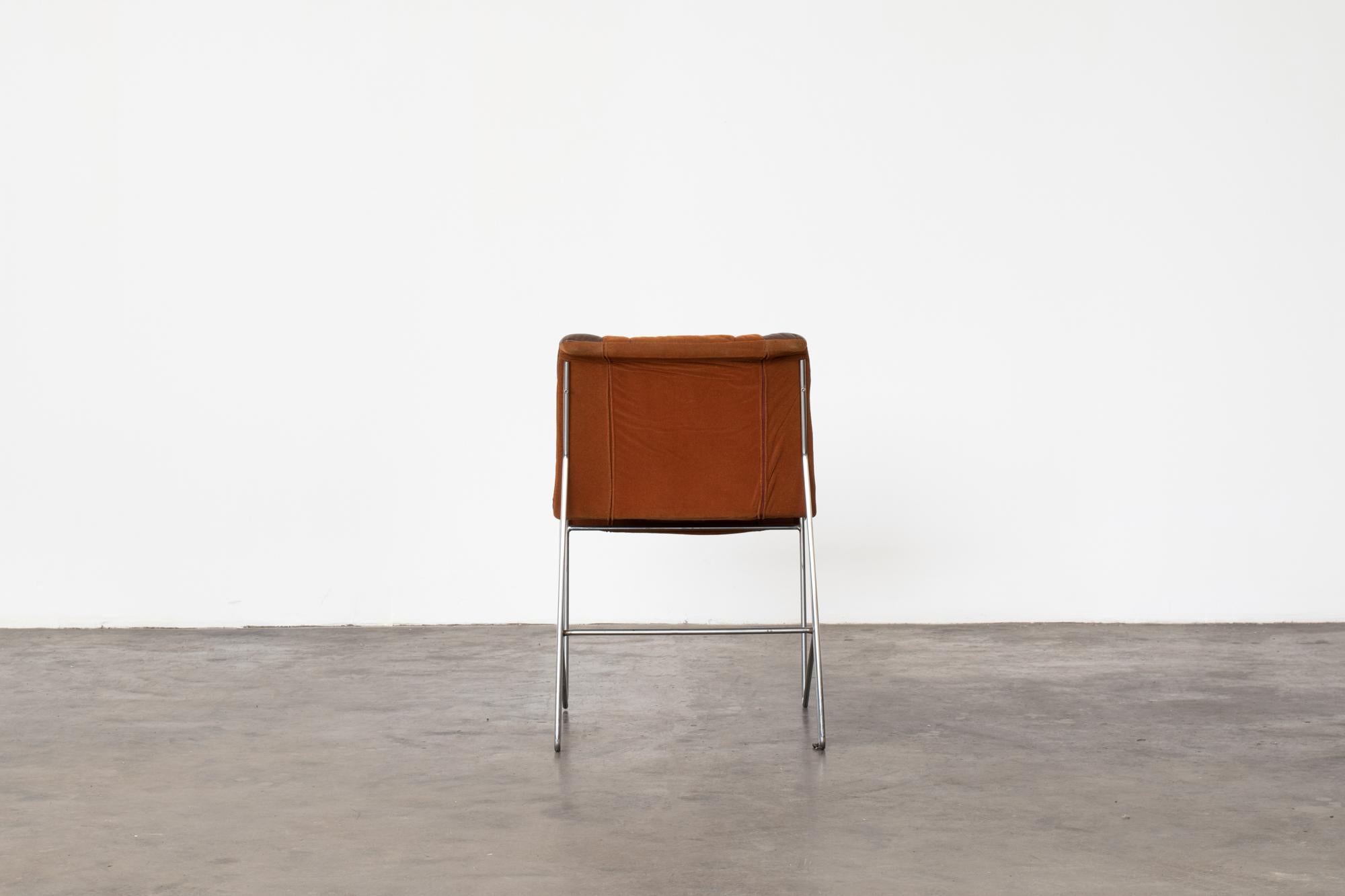 Mid-Century Modern Guido Faleschini, Set of 6 Orange Steel Chairs Upholstered 1
