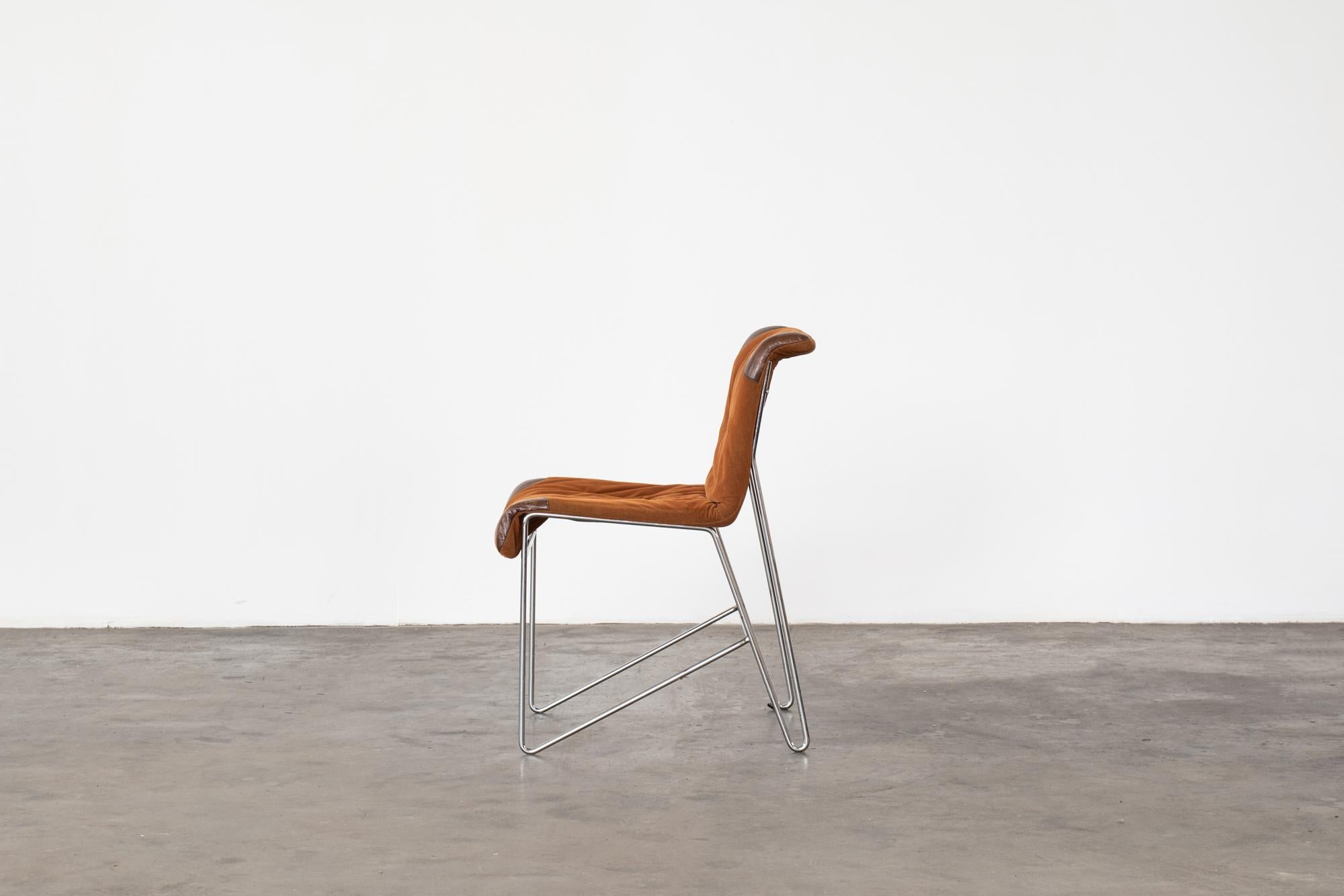 Mid-Century Modern Guido Faleschini, Set of 6 Orange Steel Chairs Upholstered 2