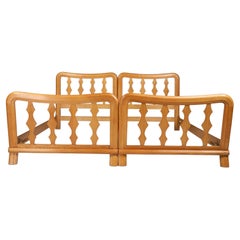 Mid-Century Modern Guillerme & Chambron Bed Frames in Blond Oak, France 1960s