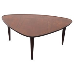 Mid Century Modern Guitar Pick Danish Brown Teak Coffee Table, 1960