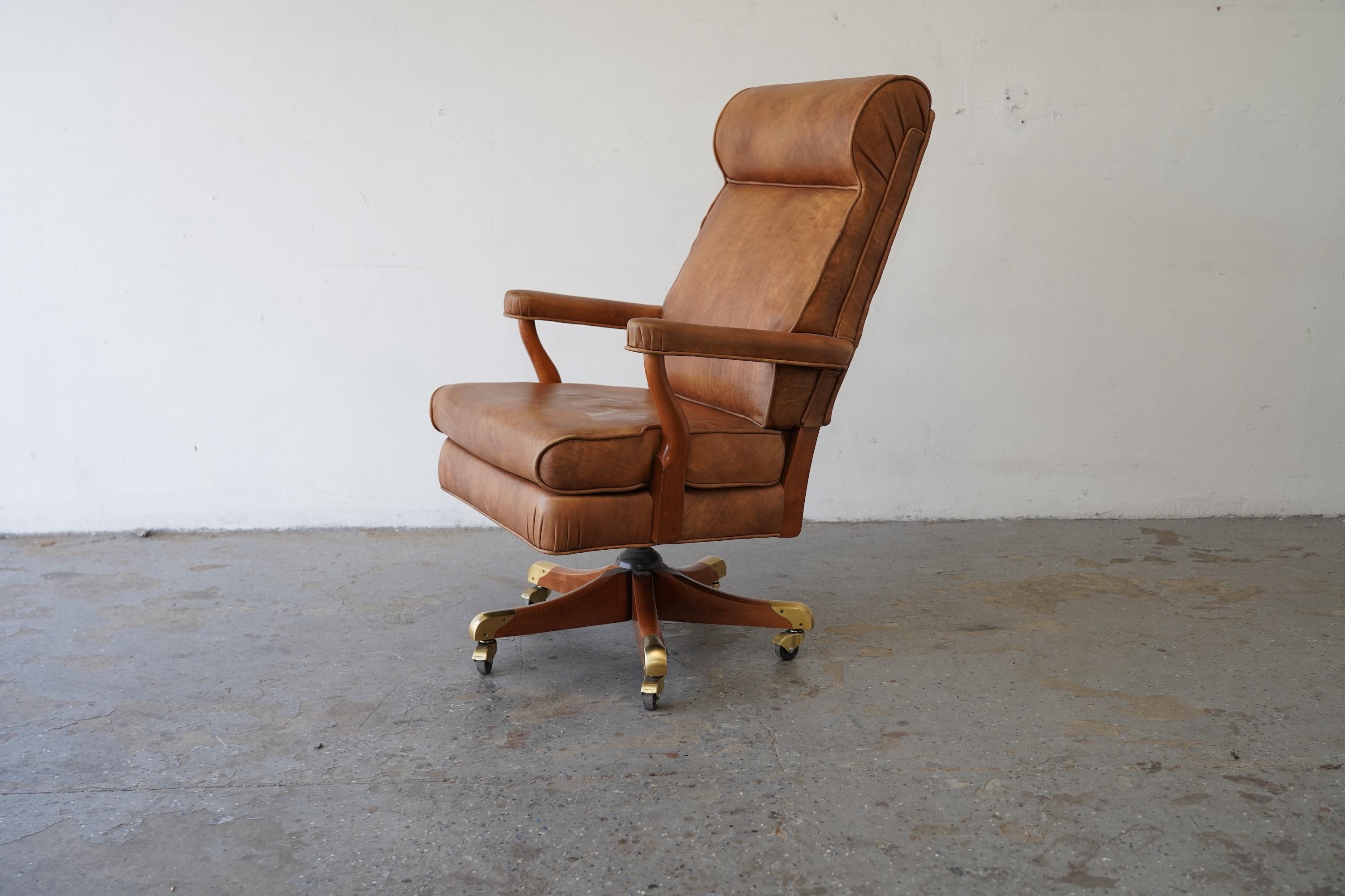 Mid-Century moderno Sedia direzionale Gunlocke di metà secolo in pelle originale, USA, anni '60 in vendita