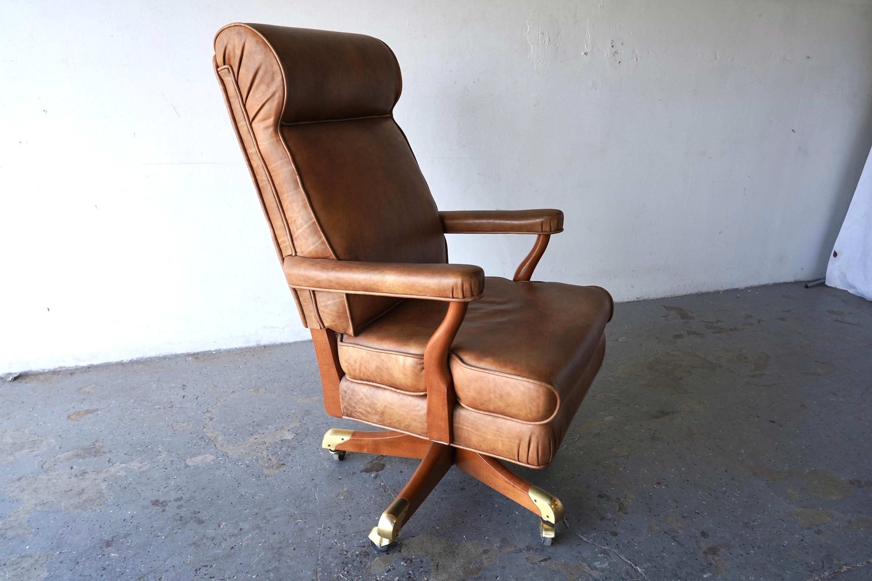 Sedia direzionale Gunlocke di metà secolo in pelle originale, USA, anni '60 in vendita 3