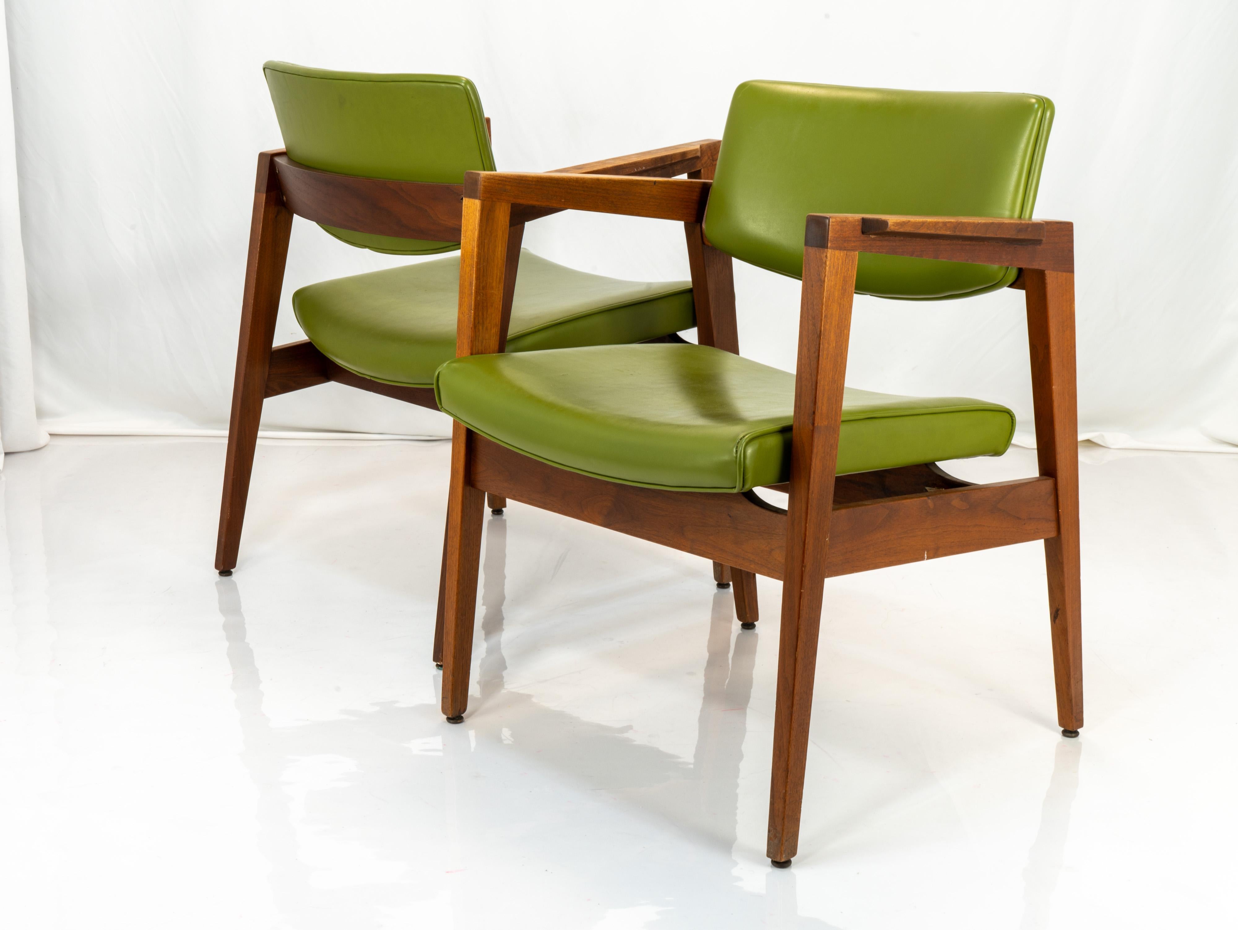 Mid Century Modern Gunlocke Walnut Armchairs - Pair
