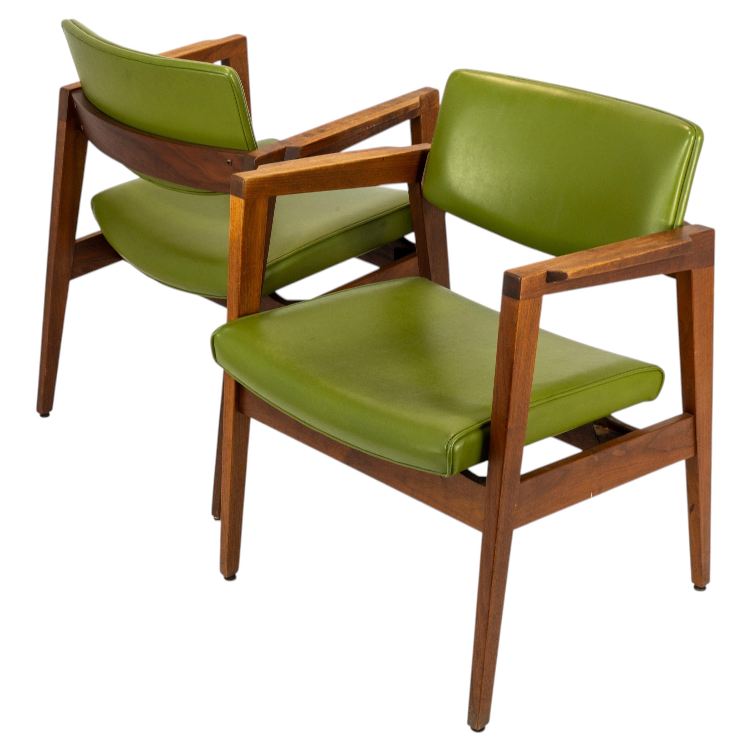 Mid Century Modern Gunlocke Walnut Armchairs - Pair