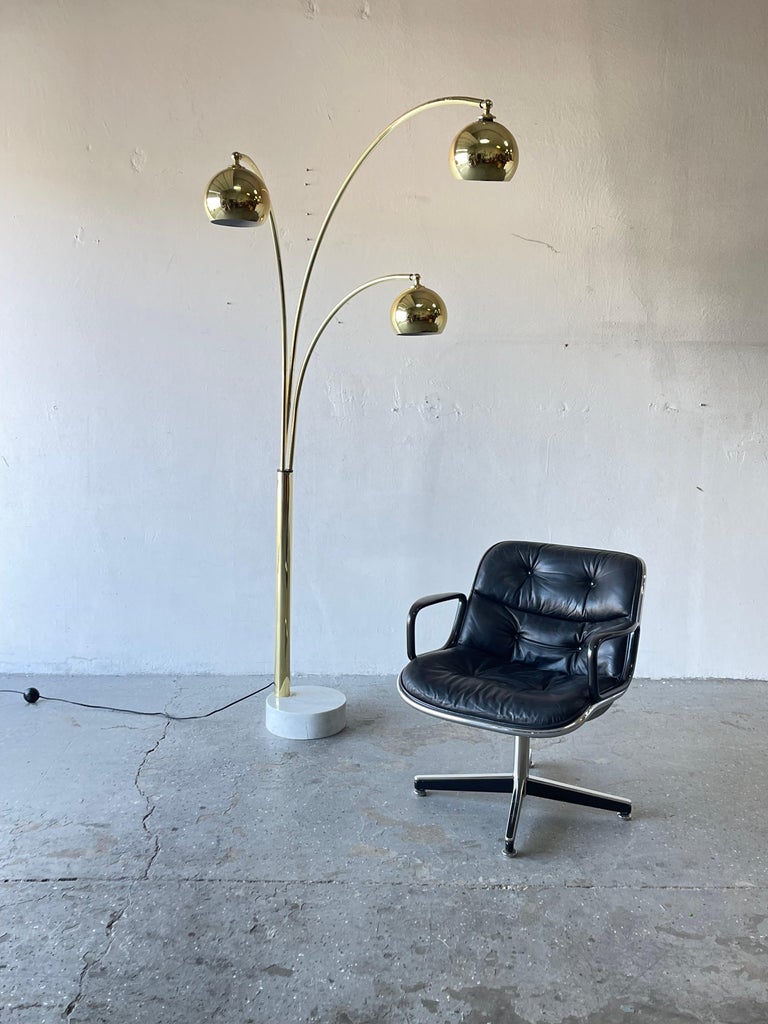 Mid-Century Modern Guzzini 3 Arm Arc Brass Floor Lamp Marble Base For ...