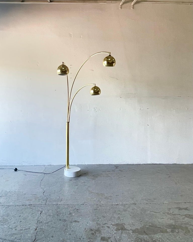 Mid-Century Modern Guzzini 3 Arm Arc Brass Floor Lamp Marble Base For ...