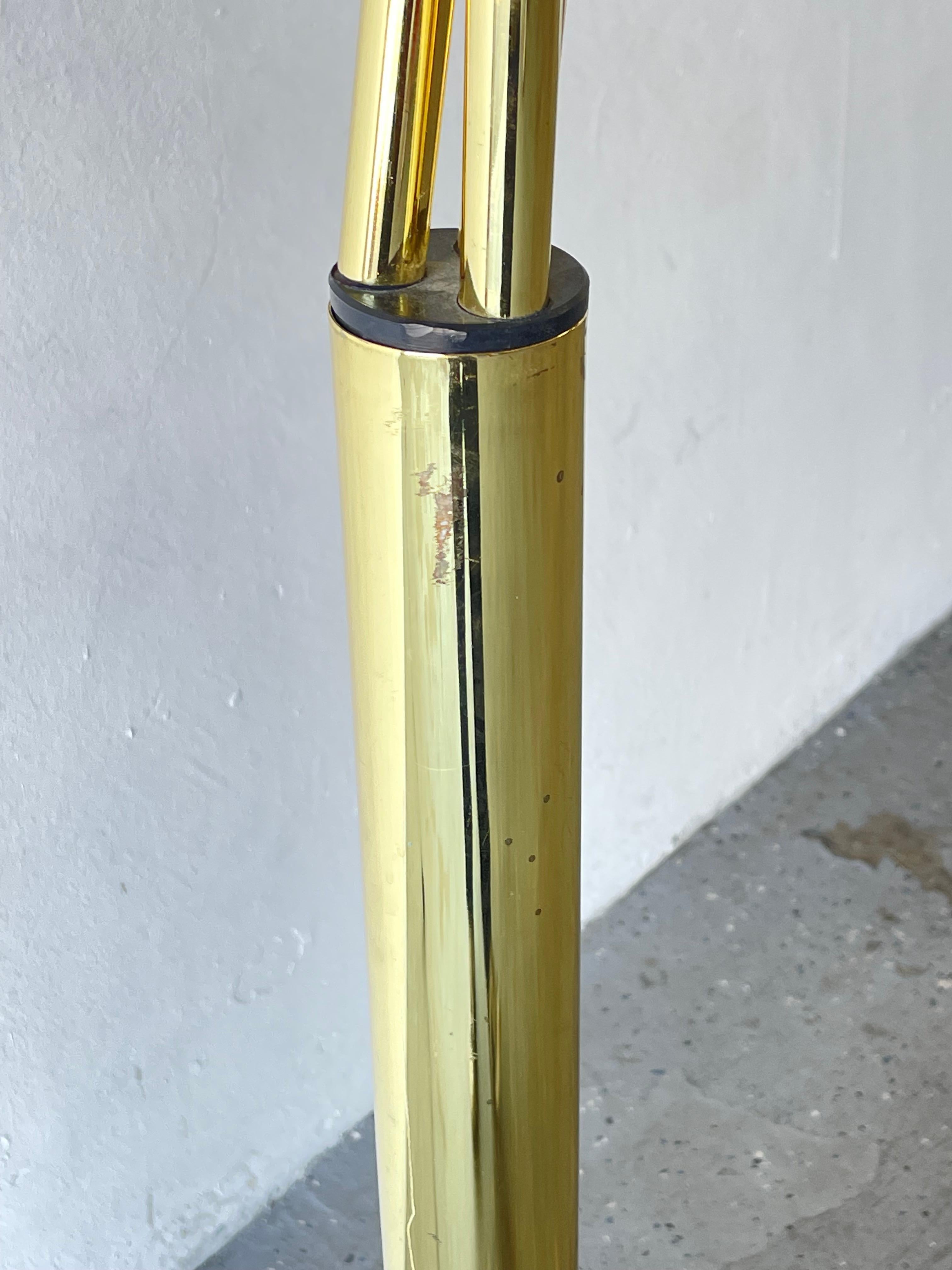 Mid-Century Modern Guzzini 3 Arm Arc Brass Floor Lamp Marble Base In Fair Condition In Las Vegas, NV