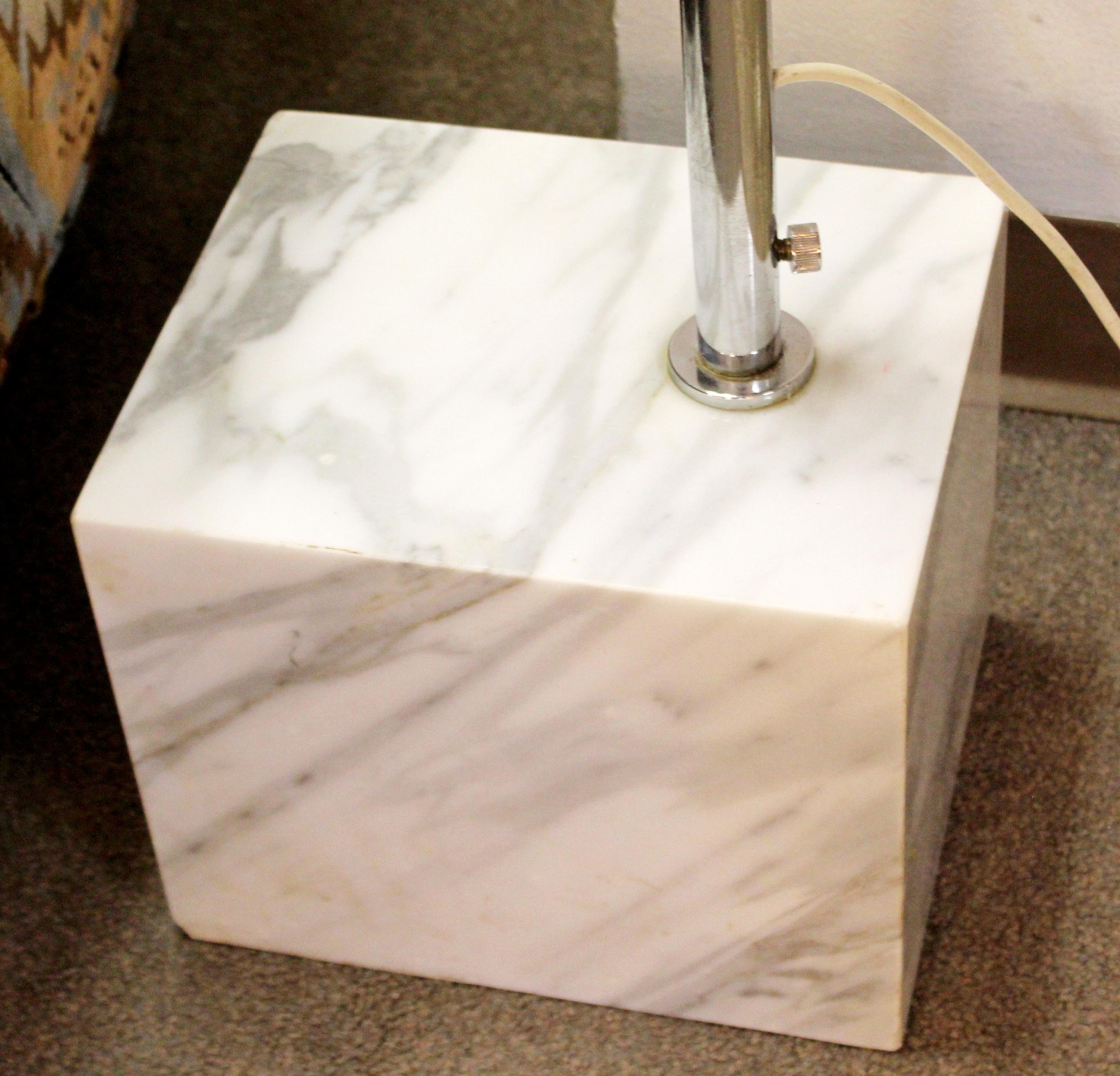 Mid-20th Century Mid-Century Modern Guzzini White Marble Base Chrome Arc Floor Lamp Italian 1960s