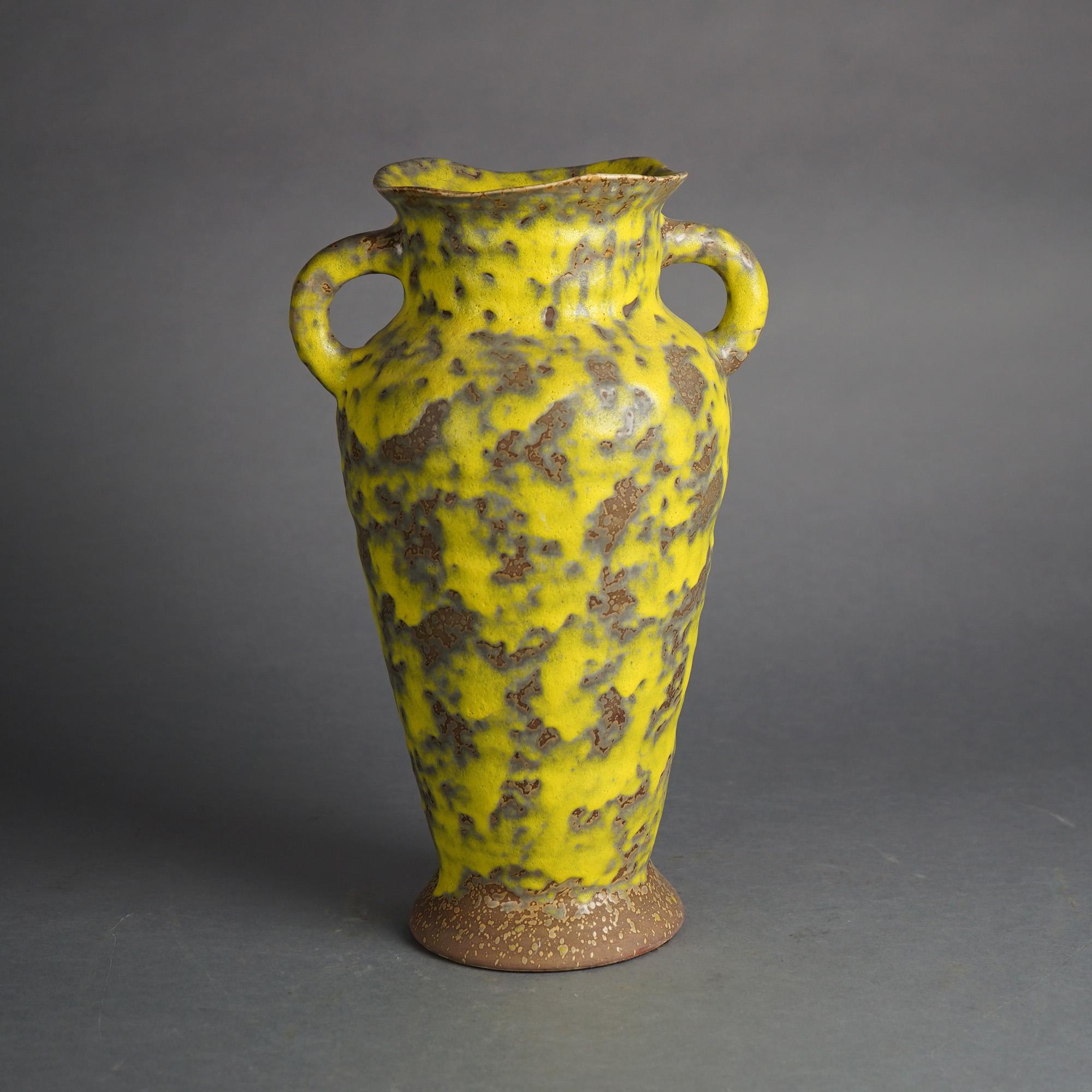 20th Century Mid Century Modern Haeger Lemon Peel Art Pottery Double Handle Vase 20thC