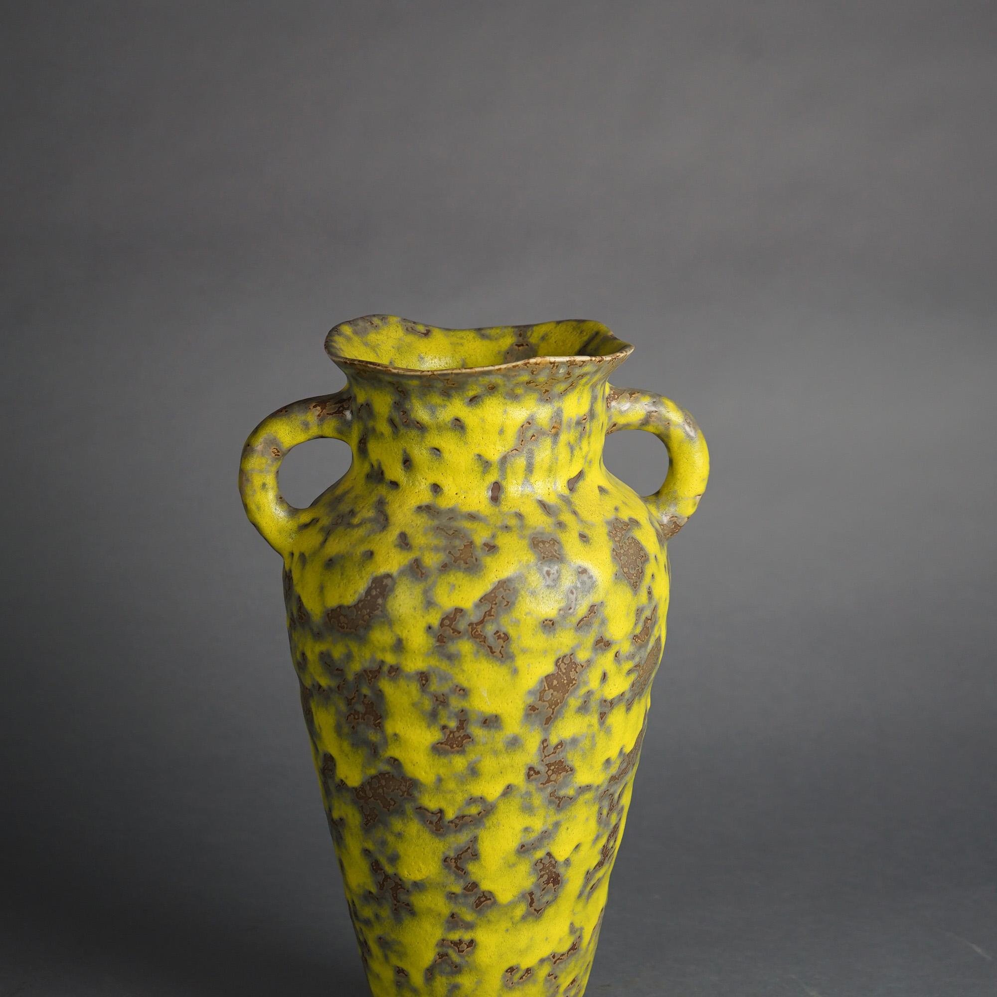 Mid Century Modern Haeger Lemon Peel Art Pottery Double Handle Vase 20thC 1