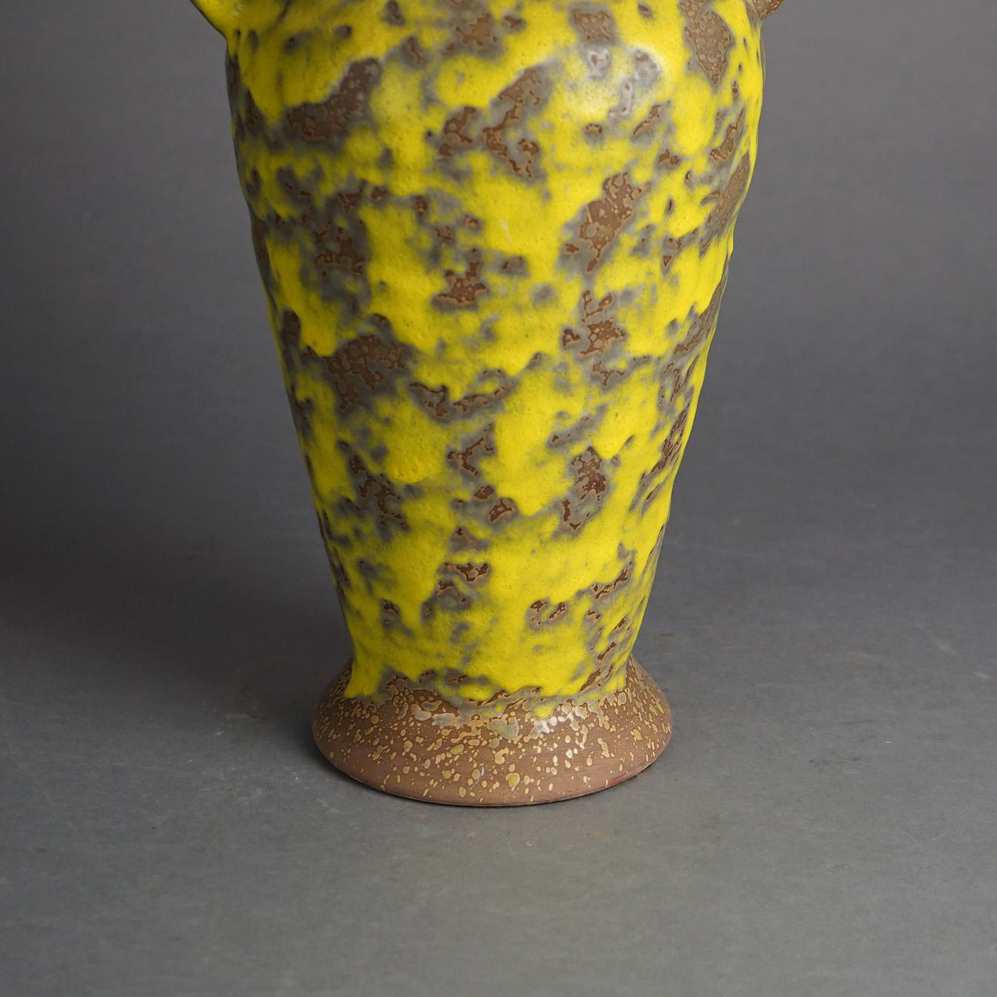 Mid Century Modern Haeger Lemon Peel Art Pottery Double Handle Vase 20thC 2