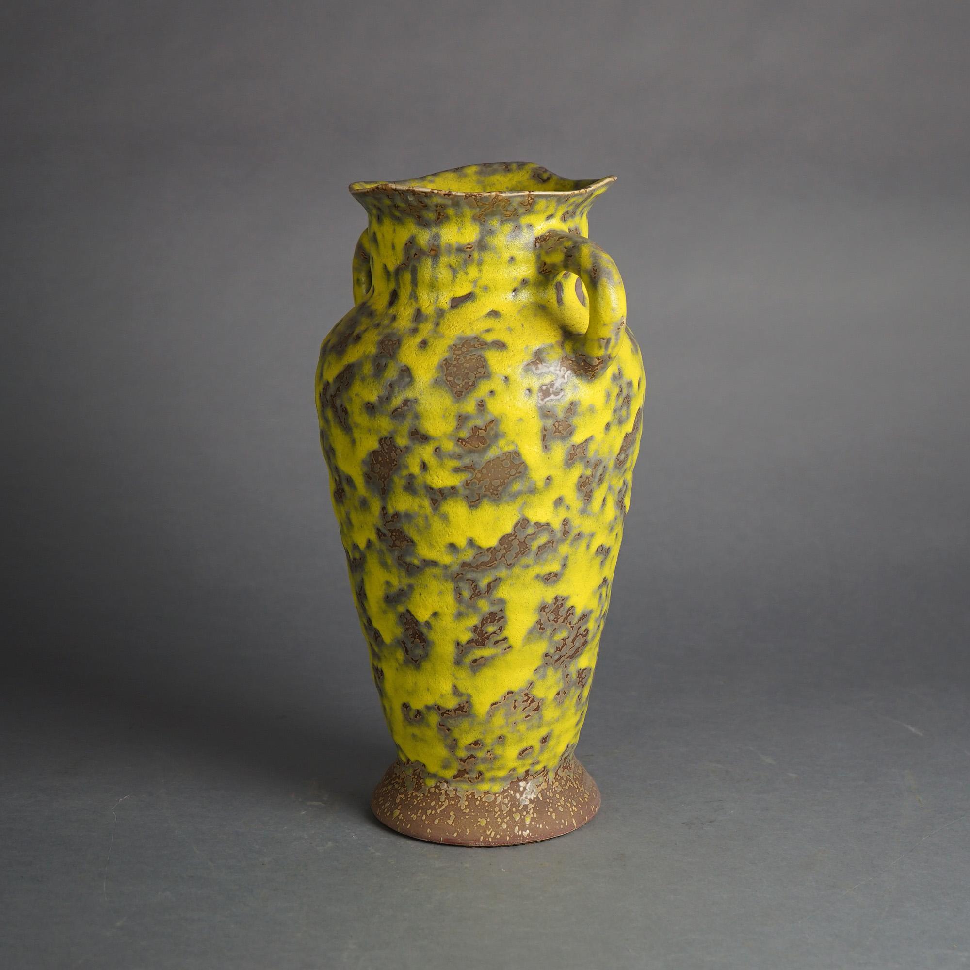 Mid Century Modern Haeger Lemon Peel Art Pottery Double Handle Vase 20thC 3