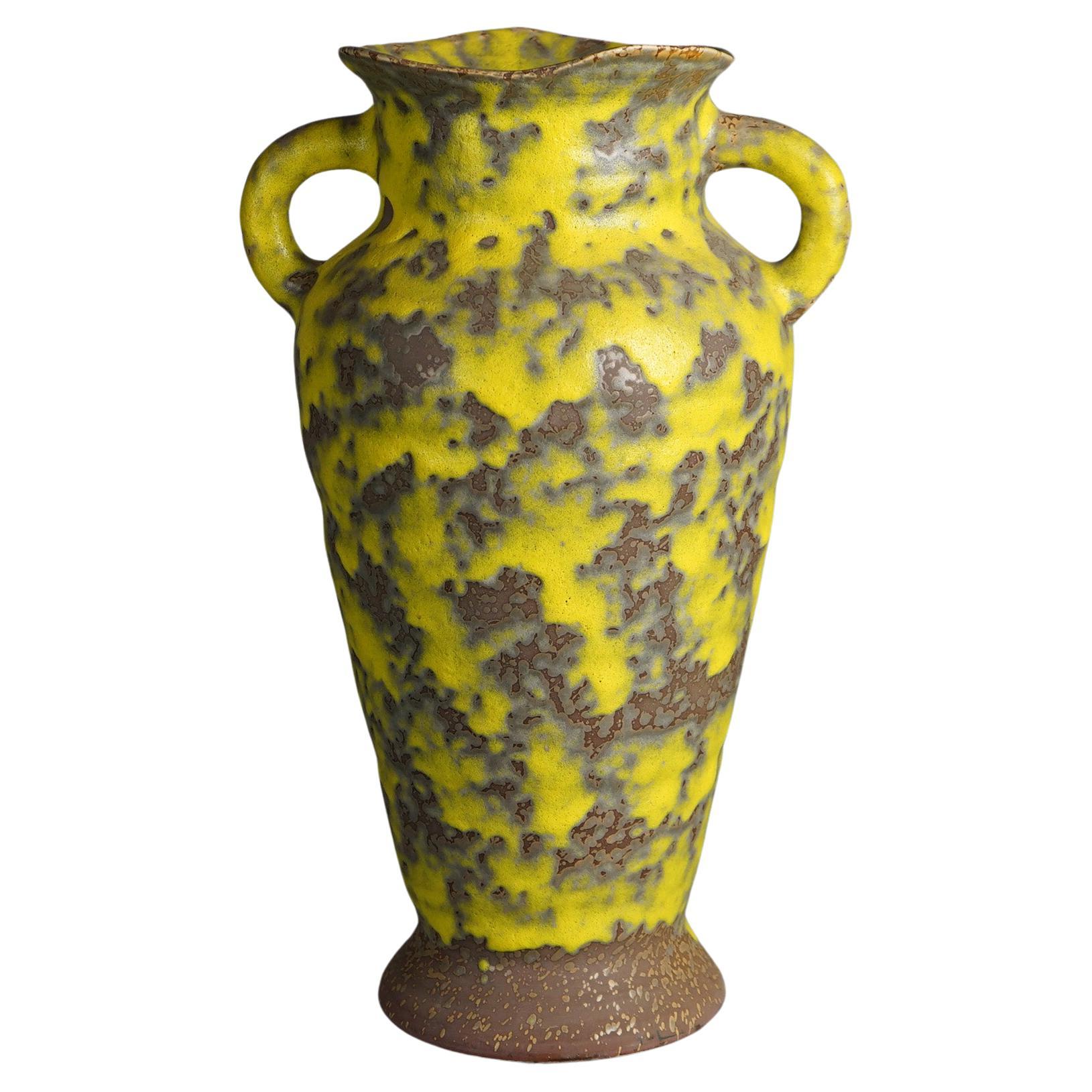 Mid Century Modern Haeger Lemon Peel Art Pottery Double Handle Vase 20thC