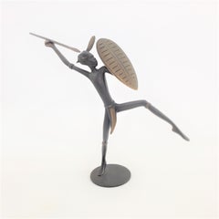 Mid-Century Modern Hagenauer Patinated Bronze Stylized African Warrior Sculpture
