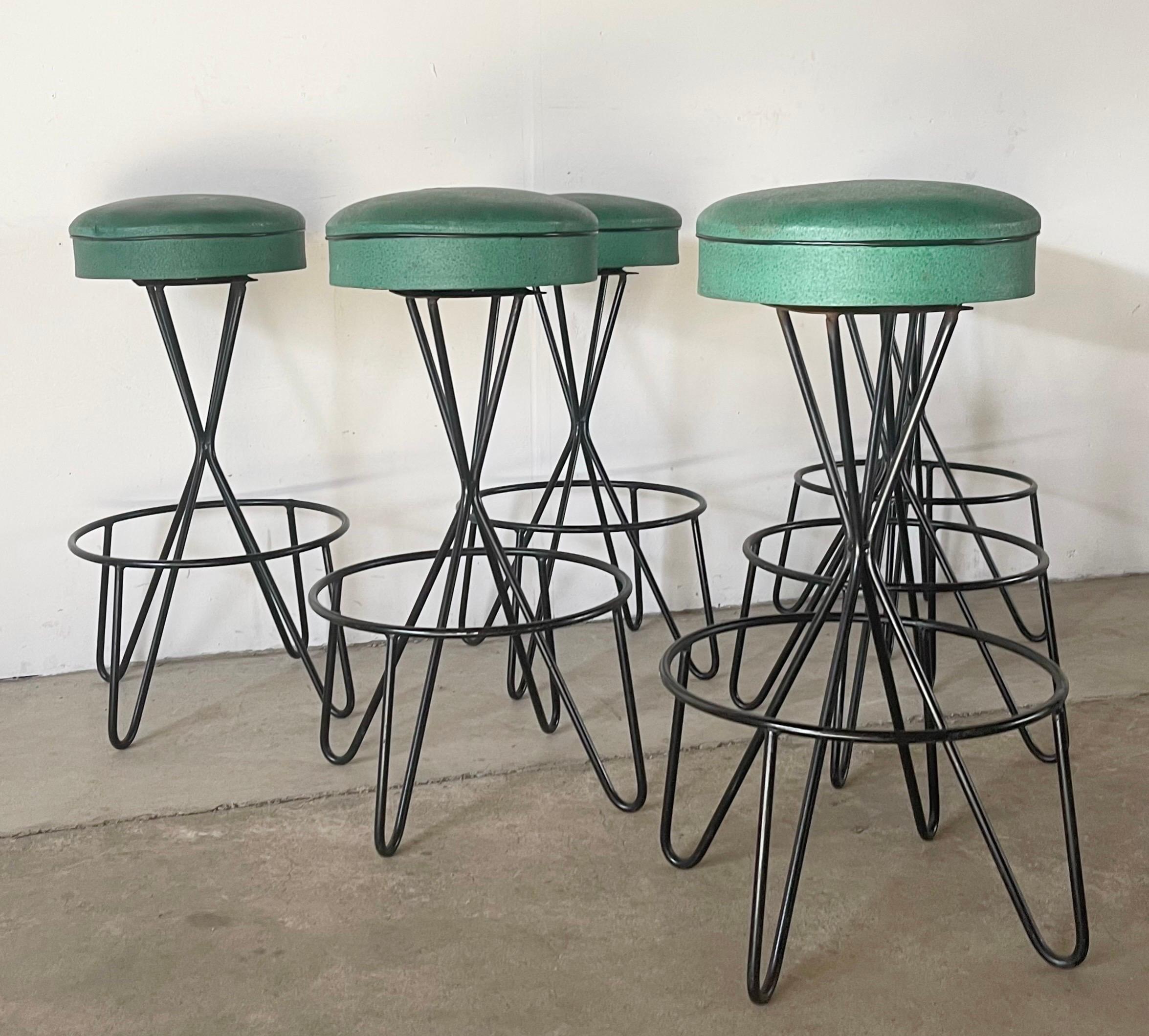 Mid-Century Modern Hairpin Leg Barstools, Set of Six 1