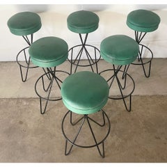Mid-Century Modern Hairpin Leg Barstools, Set of Six
