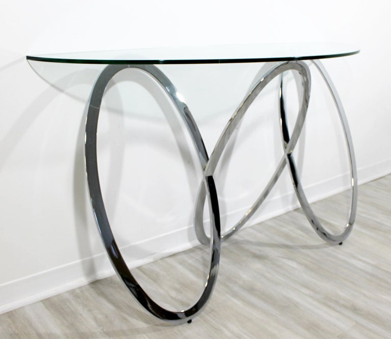 MidCentury Modern Half Moon Demilune Chrome Circle Base Console Table