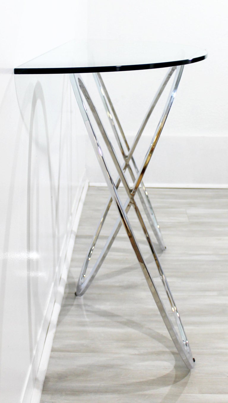 MidCentury Modern Half Moon Demilune Chrome Circle Base Console Table