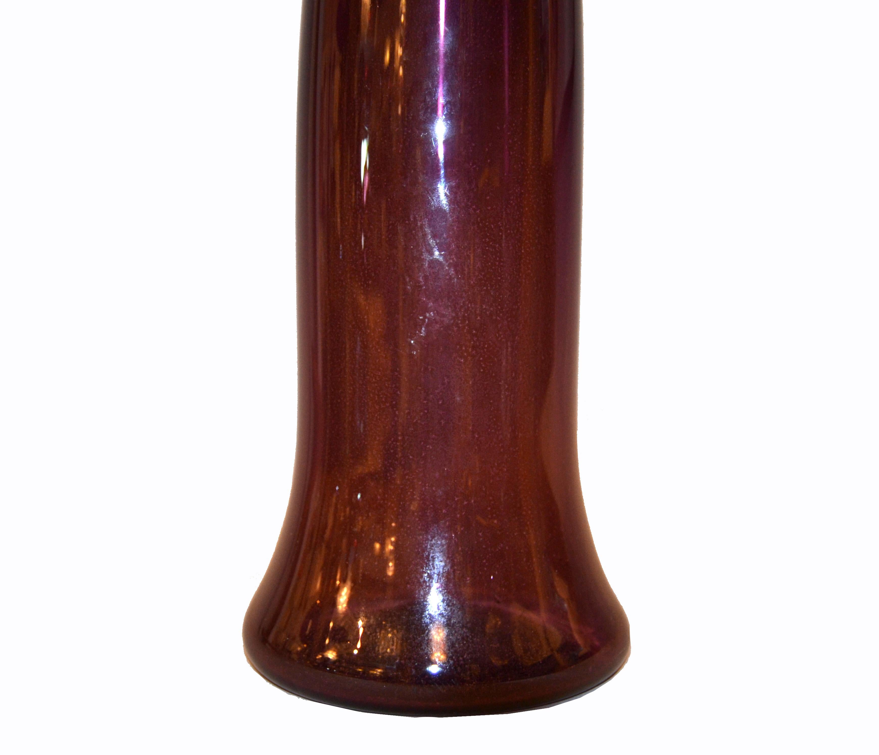 20th Century Mid-Century Modern Hand-Blown Amethyst Purple Art Glass Vase Vessel Decanter For Sale