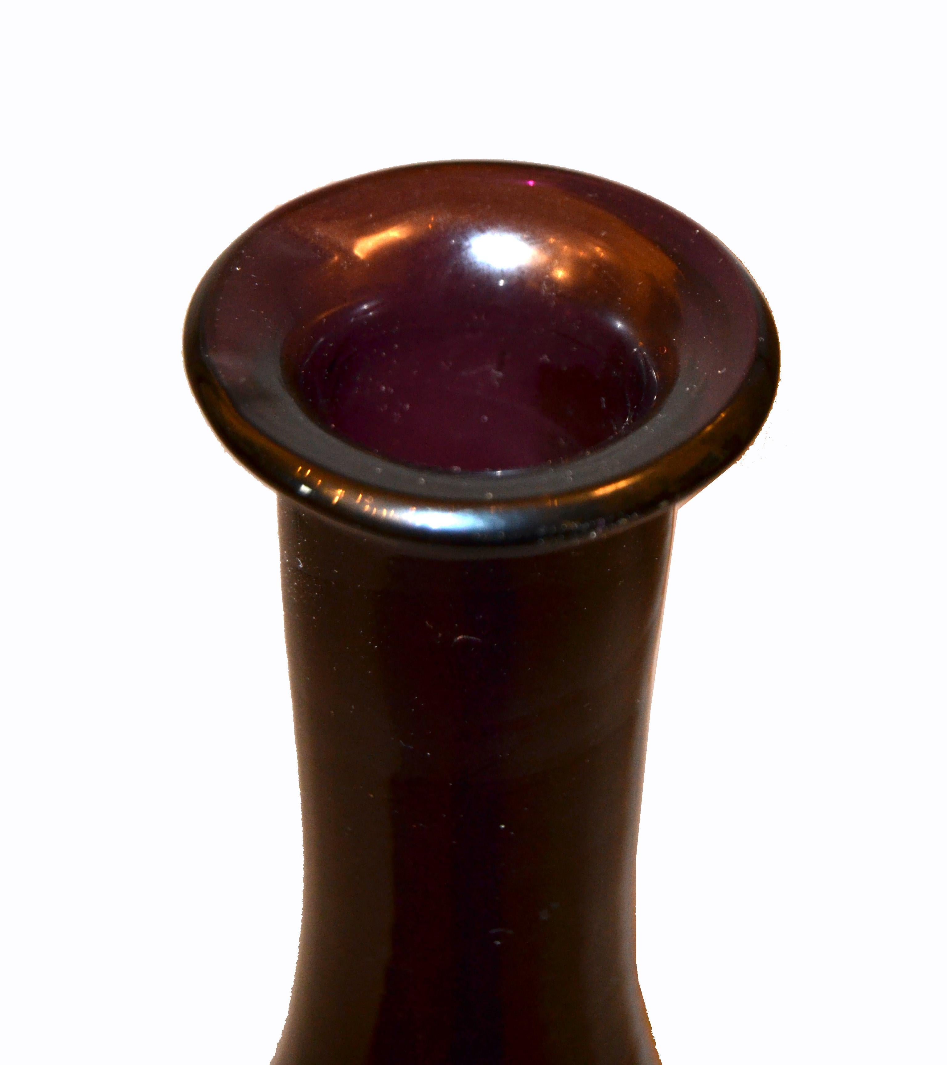 Blown Glass Mid-Century Modern Hand-Blown Amethyst Purple Art Glass Vase Vessel Decanter For Sale