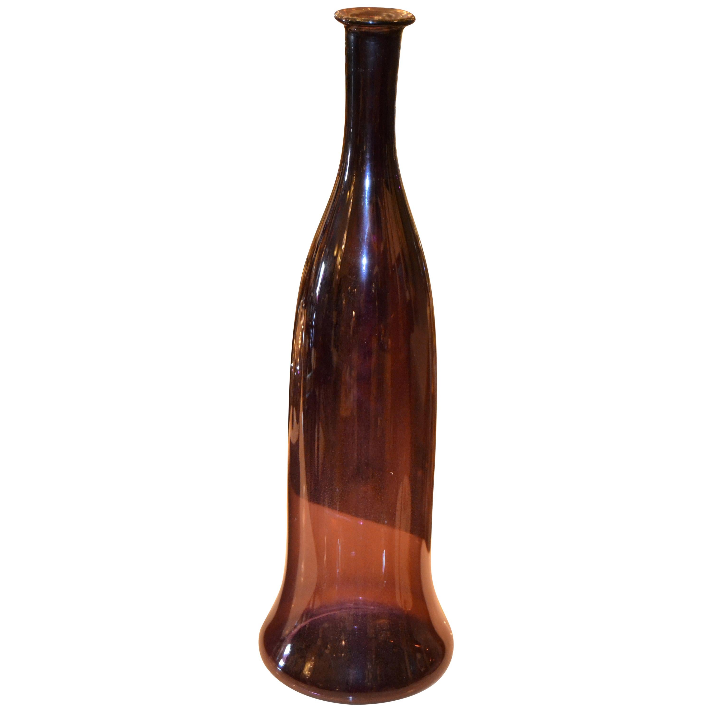 Mid-Century Modern Hand-Blown Amethyst Purple Art Glass Vase Vessel Decanter For Sale