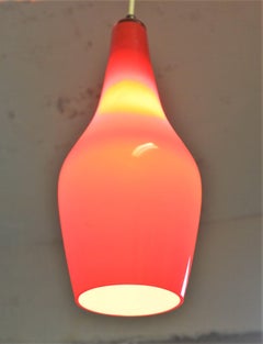 Mid-Century Modern Hand Blown Cased Red Teardrop Glass Pendant Light Fixture