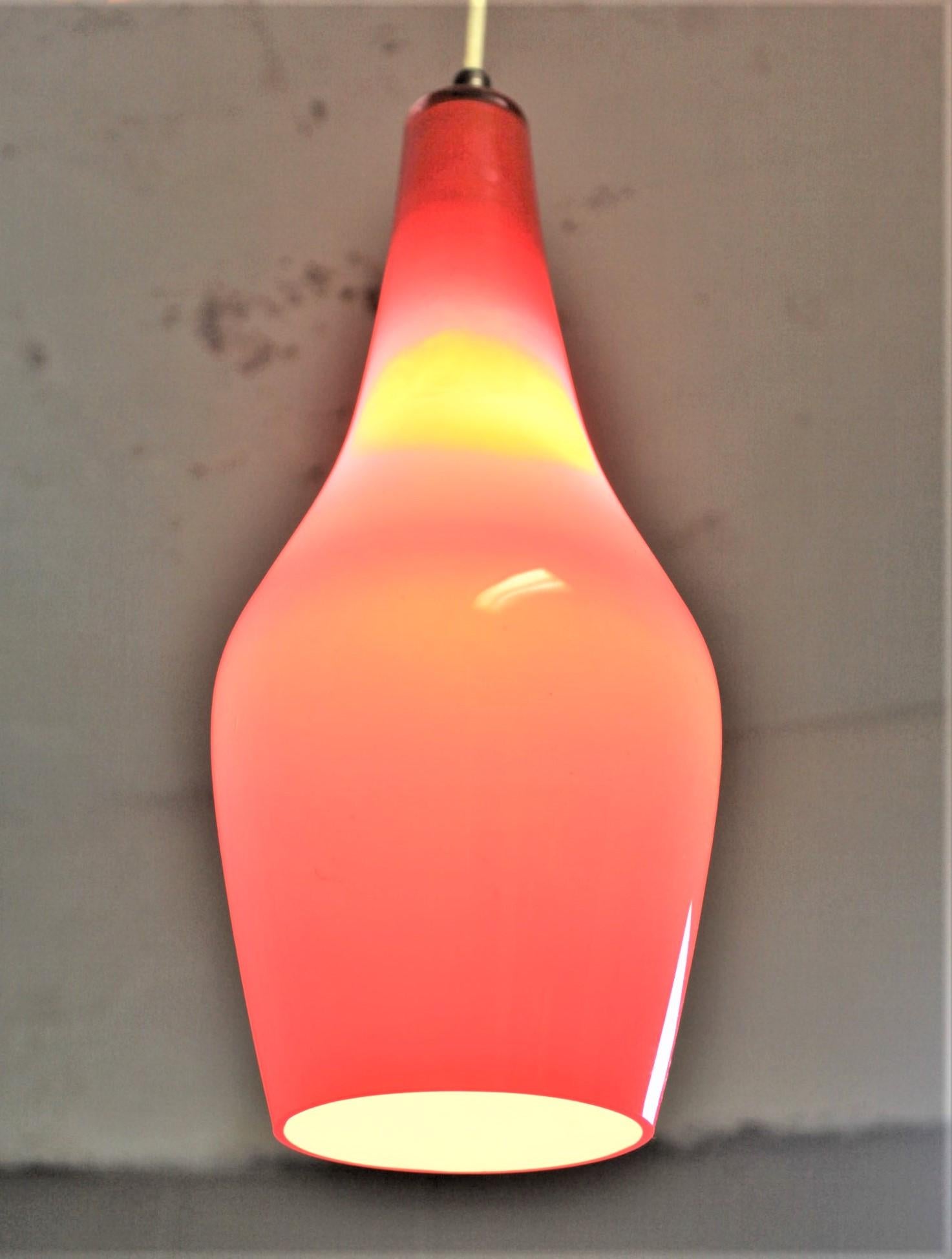 Danish Mid-Century Modern Hand Blown Cased Red Teardrop Glass Pendant Light Fixture For Sale