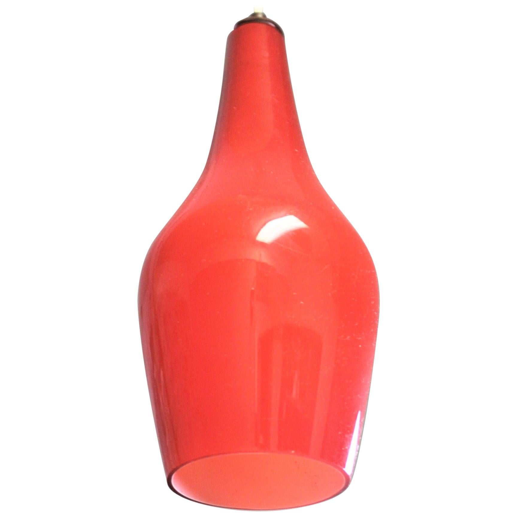 Mid-Century Modern Hand Blown Cased Red Teardrop Glass Pendant Light Fixture For Sale