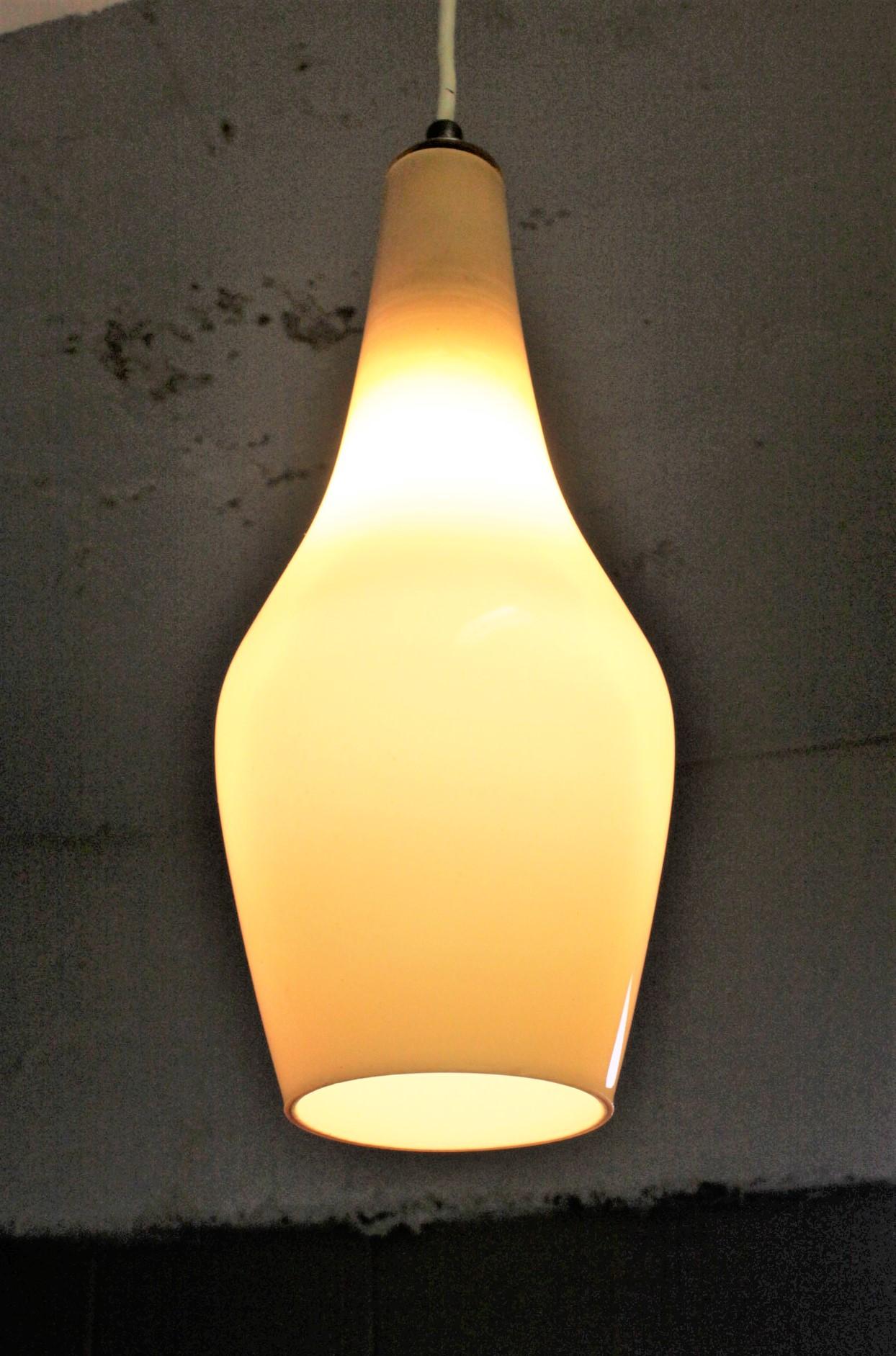 Danish Mid-Century Modern Hand Blown Cased Yellow or Gold Glass Pendant Light Fixture For Sale