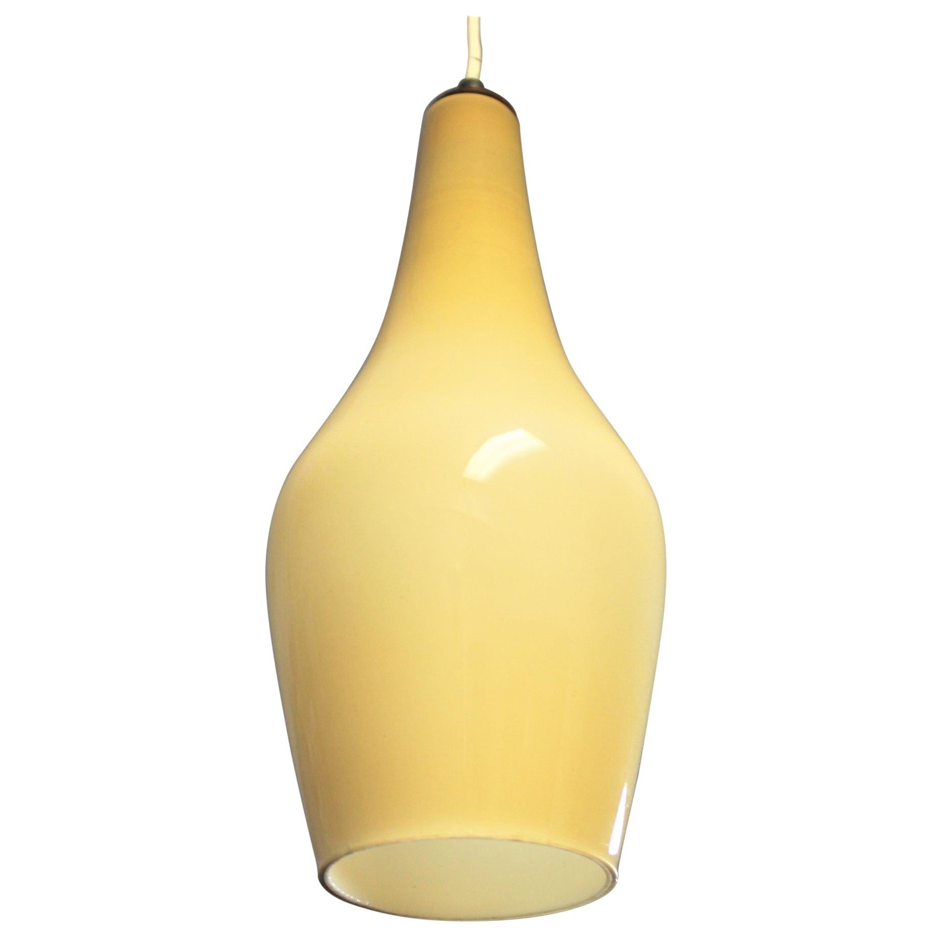 Mid-Century Modern Hand Blown Cased Yellow or Gold Glass Pendant Light Fixture For Sale