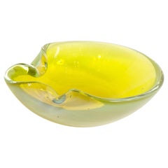 Mid-Century Modern Hand Blown Murano Chartreuse and Opalescent Glass Bowl