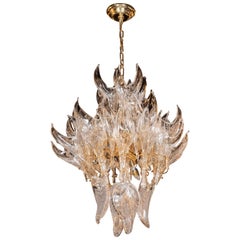Mid-Century Modern Hand Blown Murano Clear Glass "Flame" Chandelier by Mazzega