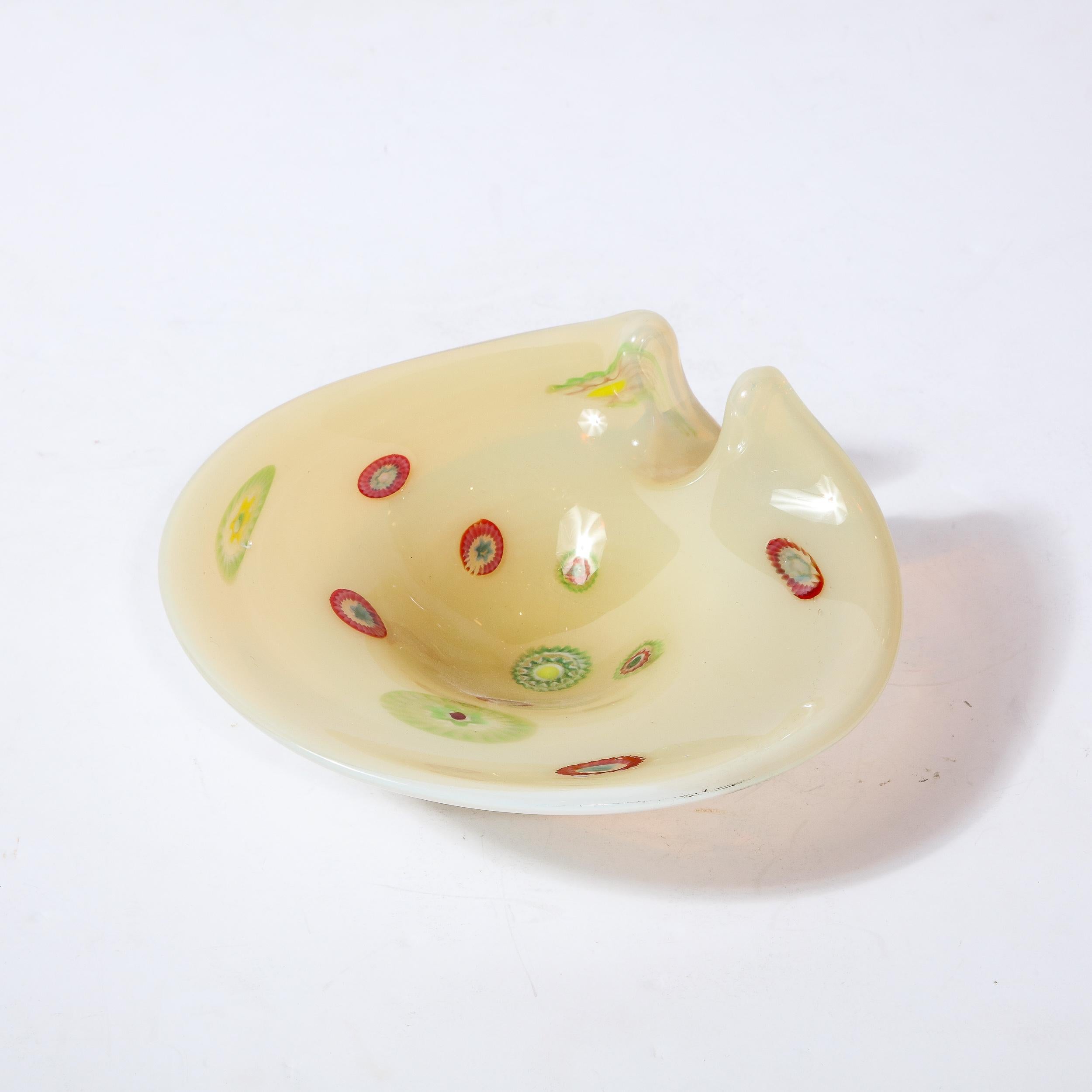 Mid-20th Century Mid-Century Modern Hand Blown Murano Decorative Bowl with multi colored Murines